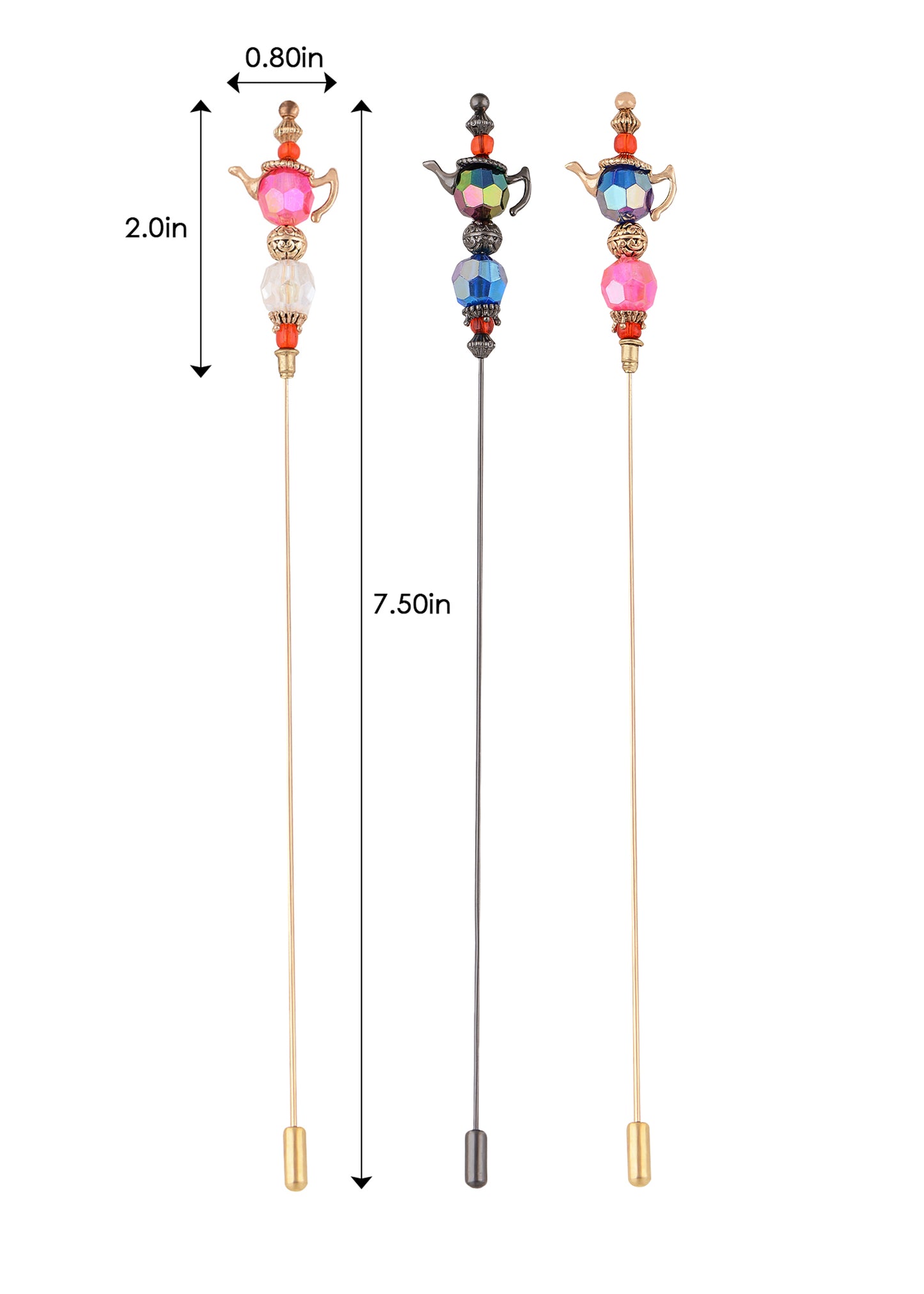 Alilang Magic Lamp Pearl Lady Camo Rose Heart Rhinestones 3Pcs Vintage Long Handle Hat and Lapel Pins with Flexible Bendable Design