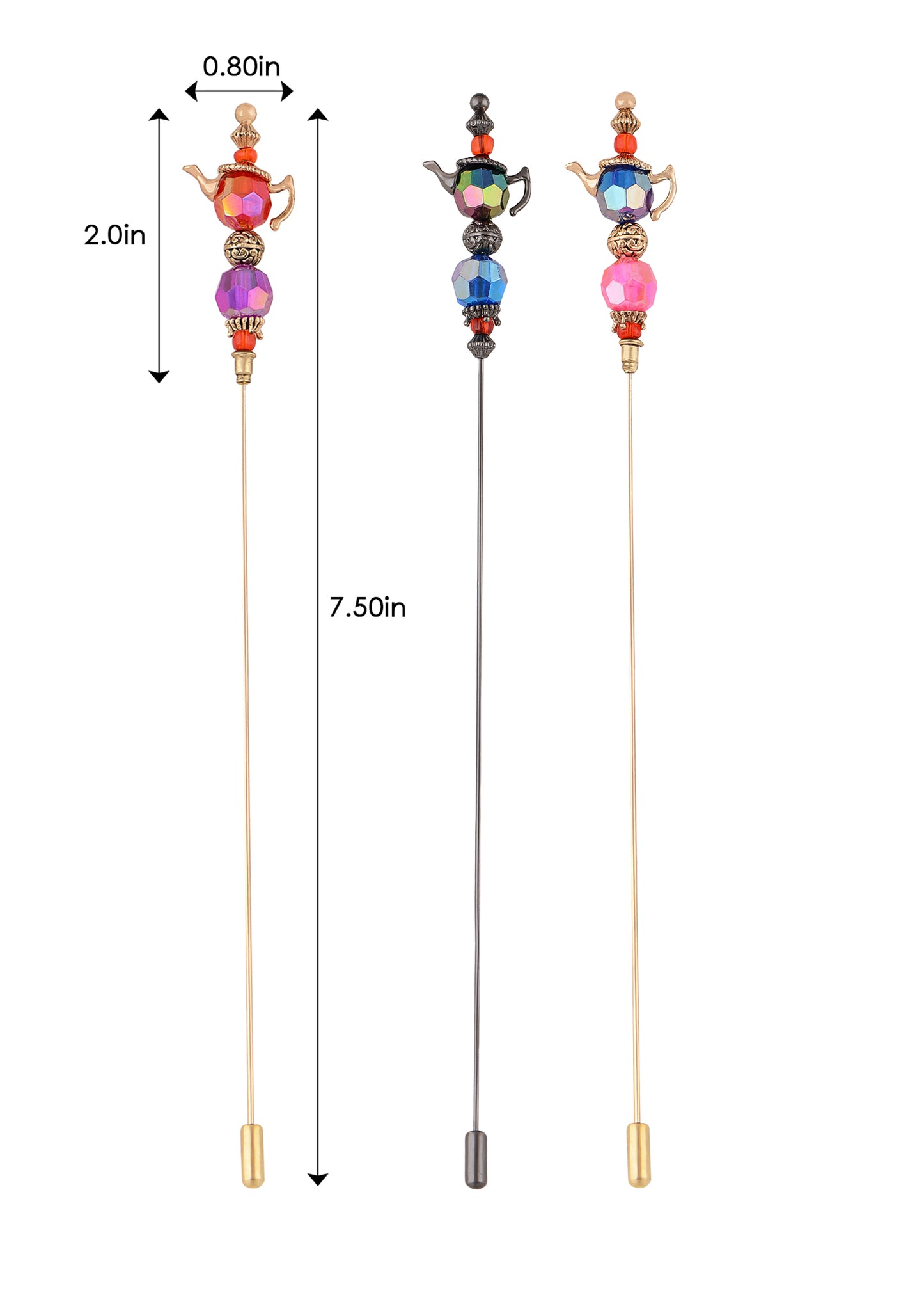 Alilang Magic Lamp Pearl Lady Camo Rose Heart Rhinestones 3Pcs Vintage Long Handle Hat and Lapel Pins with Flexible Bendable Design