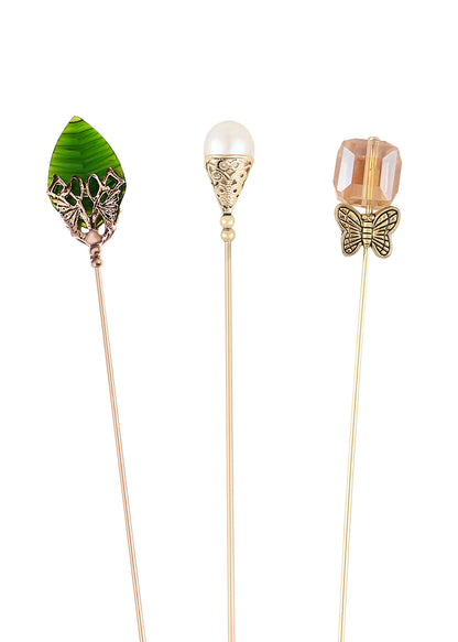 Alilang 3Pcs Vintage Style Hat Lapel Brooch Pins with Flexible Bendable Design for Secure Fit on Hats, Scarves, and Suits