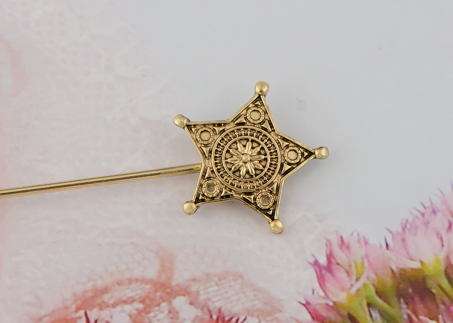 Alilang Vintage Gold Tone Star Bat Butterfly Shaped Hat Pin Textured Embossed Design
