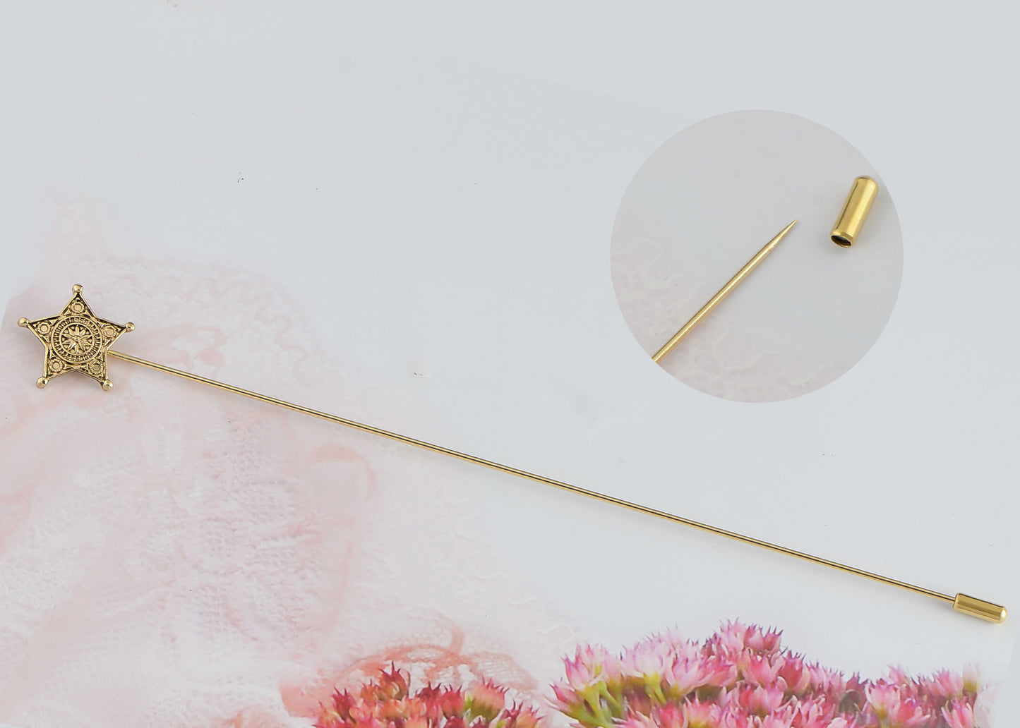 Alilang Vintage Gold Tone Star Bat Butterfly Shaped Hat Pin Textured Embossed Design