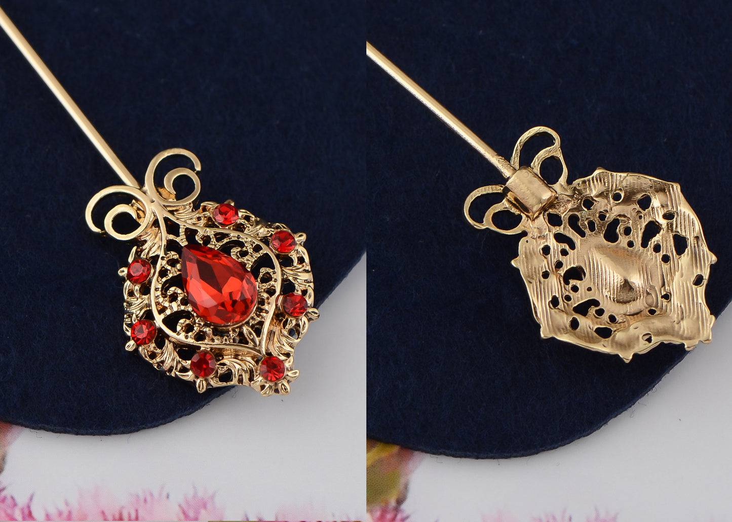 Alilang Women's Elegant Vintage Hat Pin Bendable Long Needle Lapel Pins Brooches on Hair Hat Scarf