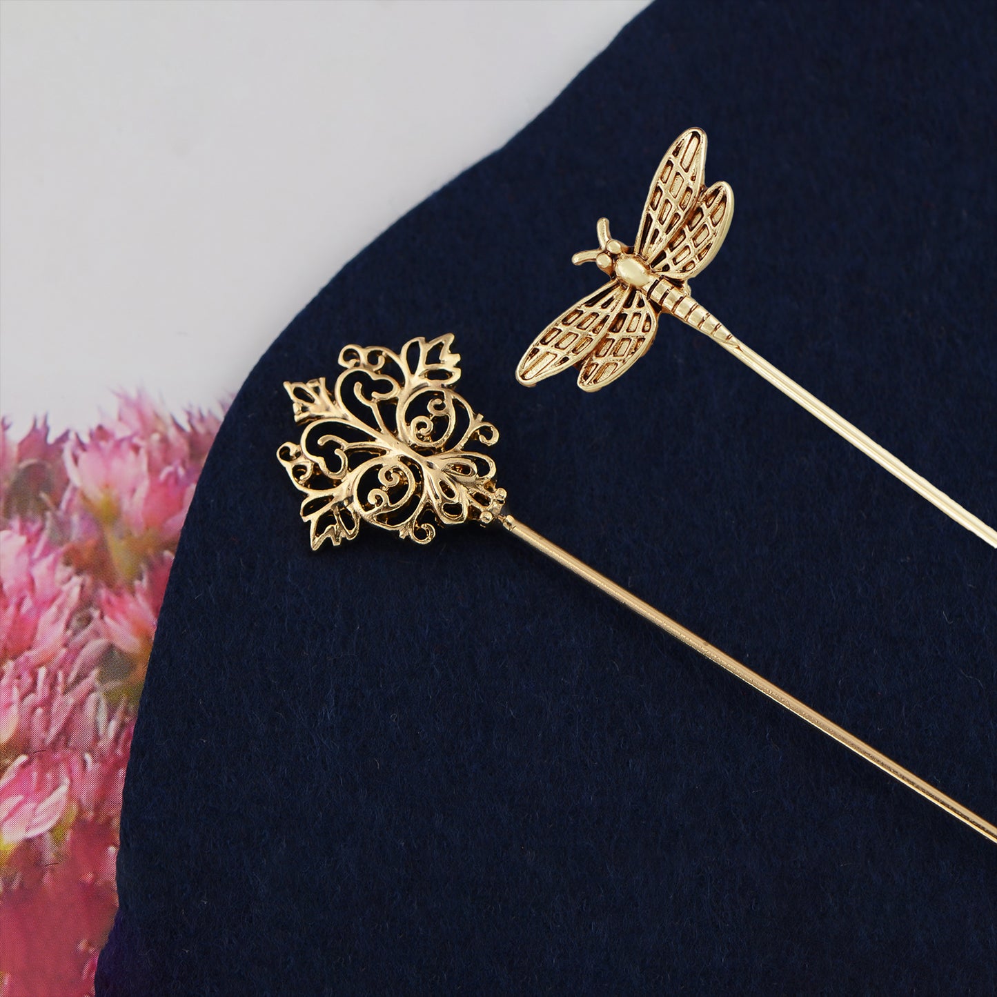 Alilang 2Pcs Classic Hat Pins for Women and Lapel Brooch Set Vintage Style Decorative Stick Pins for Hats Suits Scarves Fitted Hats to Keep Hat in Place