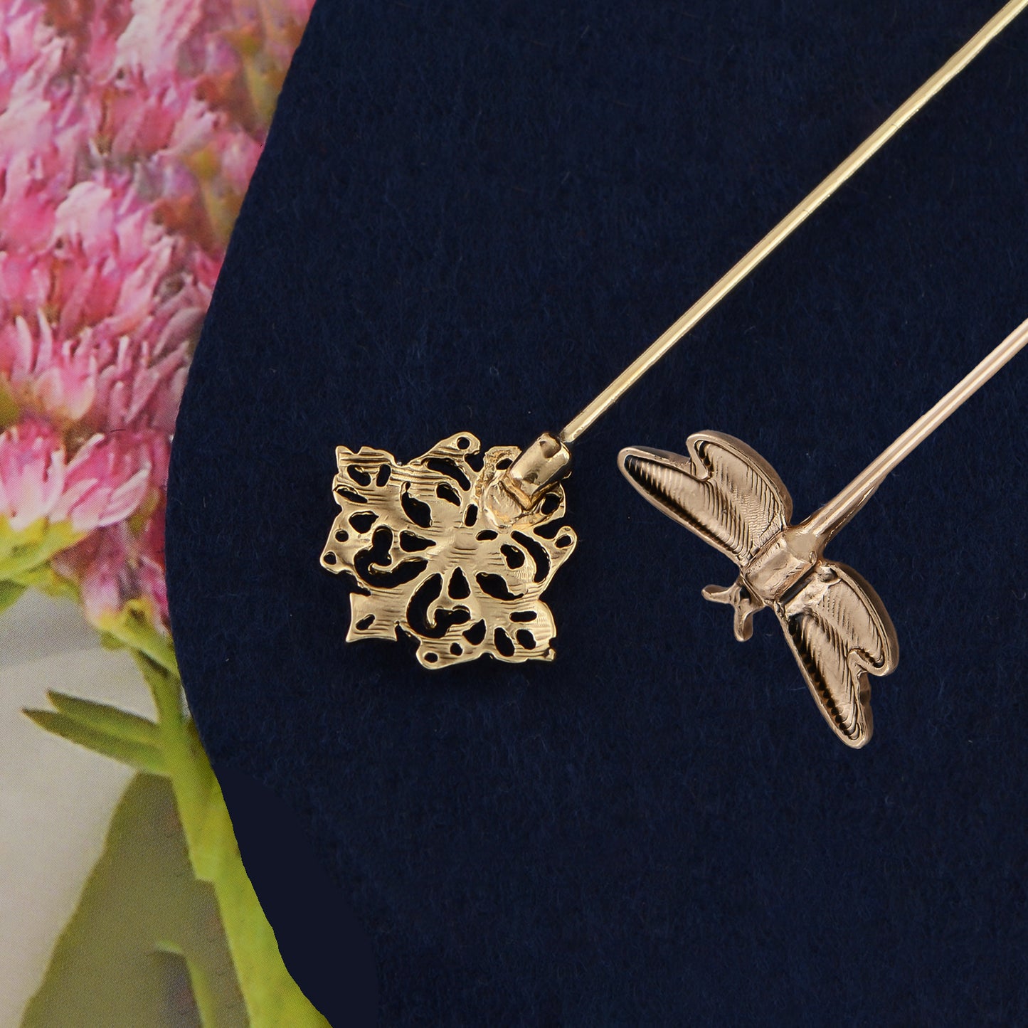 Alilang 2Pcs Classic Hat Pins for Women and Lapel Brooch Set Vintage Style Decorative Stick Pins for Hats Suits Scarves Fitted Hats to Keep Hat in Place