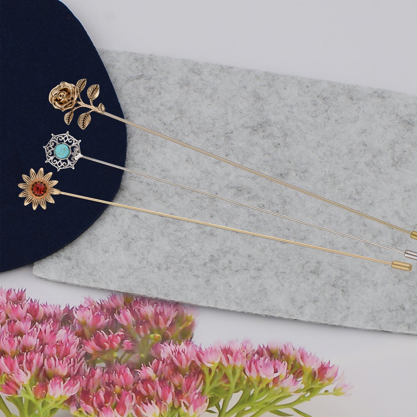 Alilang 3Pcs Classic Hat Pins Safety Long Handle Lapel Pin Suit Tie Hat Scarf Jewelry Accessories