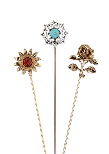 Alilang 3Pcs Classic Hat Pins Safety Long Handle Lapel Pin Suit Tie Hat Scarf Jewelry Accessories