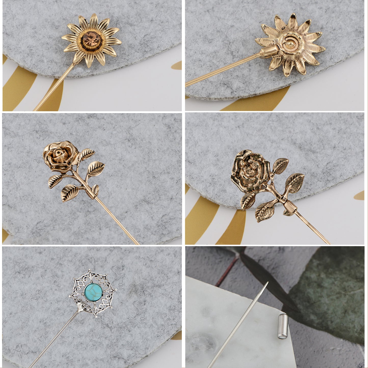 Alilang 3Pcs Classic Hat Pins Safety Long Handle Lapel Pin Suit Tie Hat Scarf Jewelry Accessories