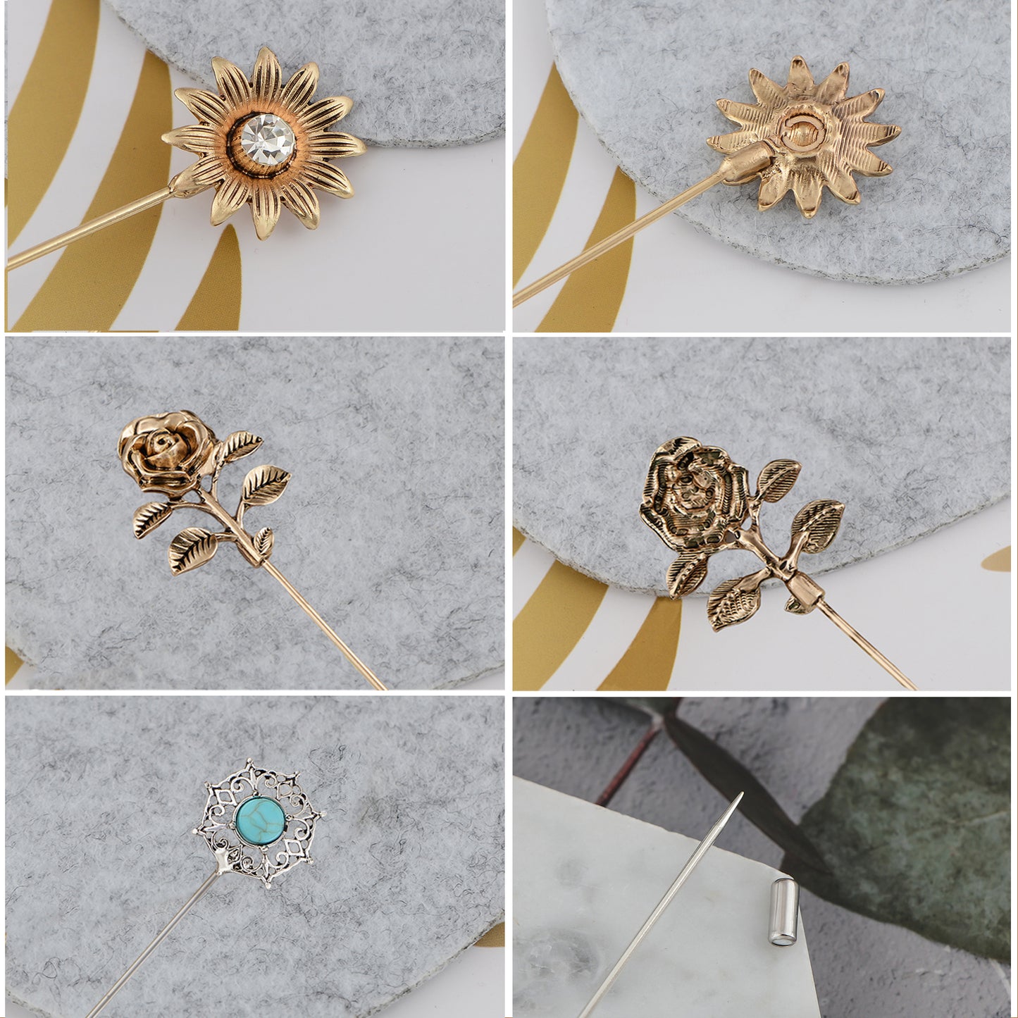 Alilang 3Pcs Classic Hat Pins Safety Long Handle Lapel Pin Suit Tie Hat Scarf Jewelry Accessories