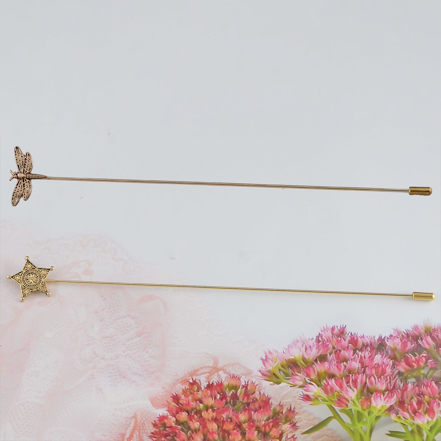 Alilang 2Pcs Classic Hat Pins for Women and Lapel Brooch Set Vintage Style Decorative Stick Pins for Hats Suits Scarves Fitted Hats to Keep Hat in Place