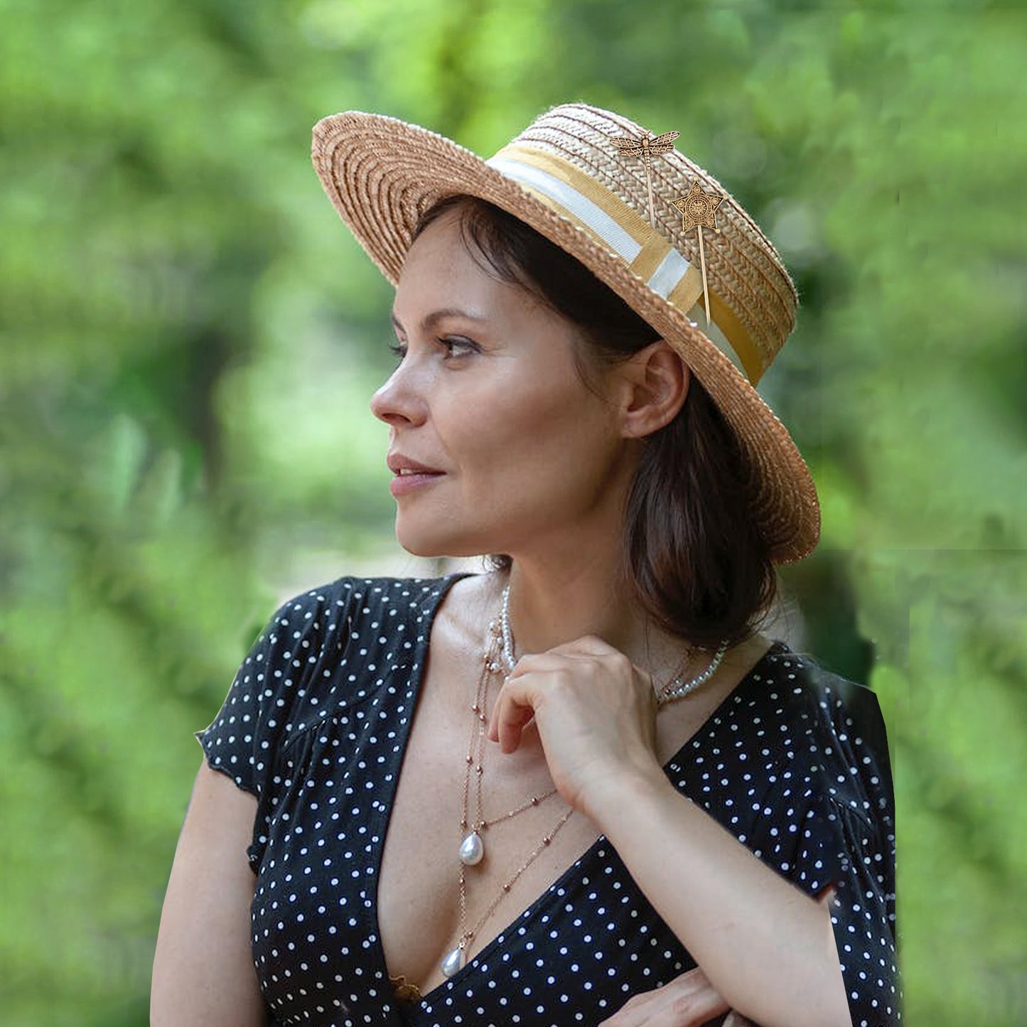 Alilang 2Pcs Classic Hat Pins for Women and Lapel Brooch Set Vintage Style Decorative Stick Pins for Hats Suits Scarves Fitted Hats to Keep Hat in Place