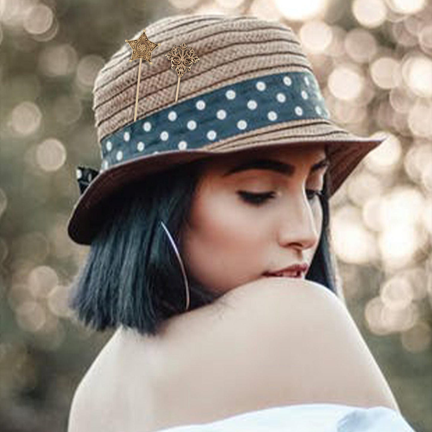 Alilang 2Pcs Classic Hat Pins for Women and Lapel Brooch Set Vintage Style Decorative Stick Pins for Hats Suits Scarves Fitted Hats to Keep Hat in Place