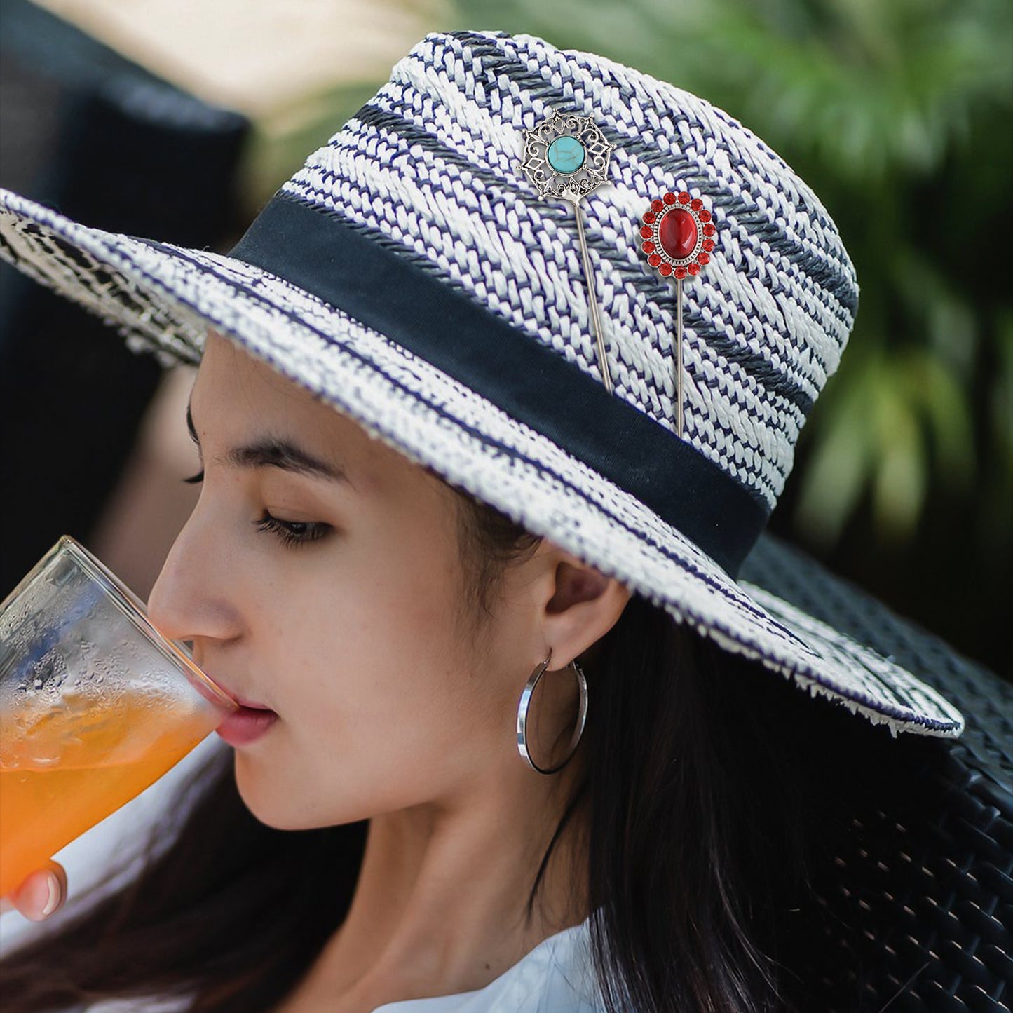 Alilang 2Pcs Classic Hat Pins for Women and Lapel Brooch Set Vintage Style Decorative Stick Pins for Hats Suits Scarves Fitted Hats to Keep Hat in Place