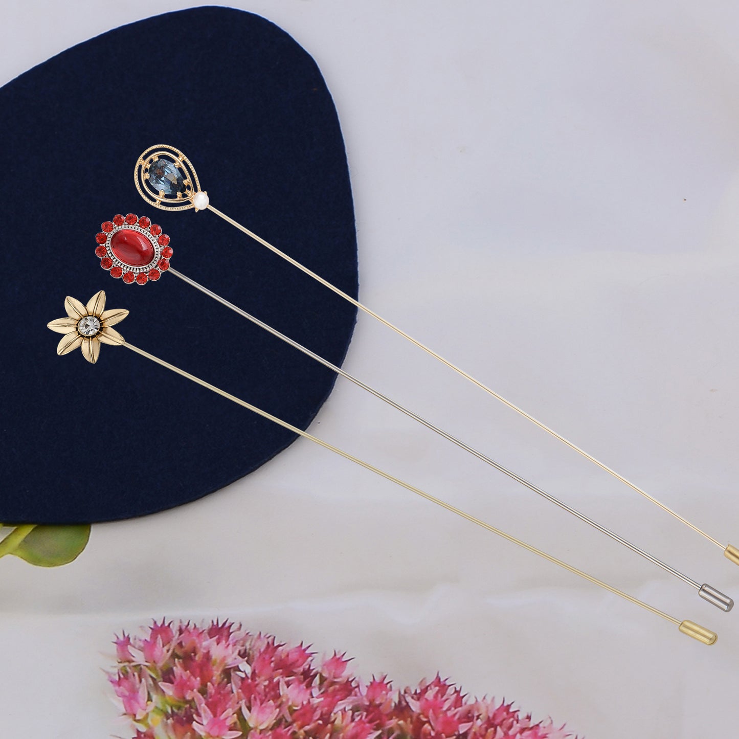 Alilang 3Pcs Classic Hat Pins Safety Long Handle Lapel Pin Suit Tie Hat Scarf Jewelry Accessories