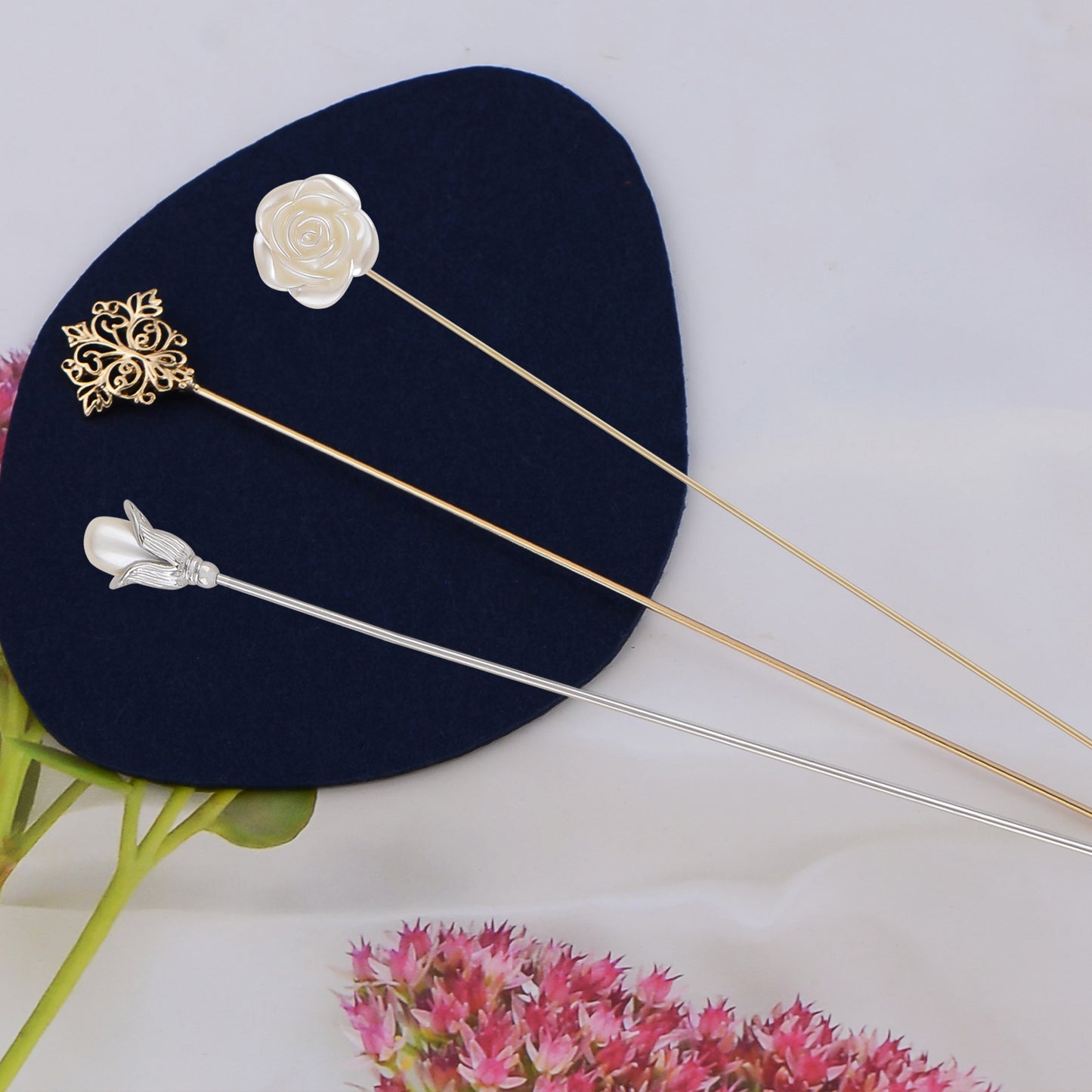 Alilang 3Pcs Classic Hat Pins Safety Long Handle Lapel Pin Suit Tie Hat Scarf Jewelry Accessories