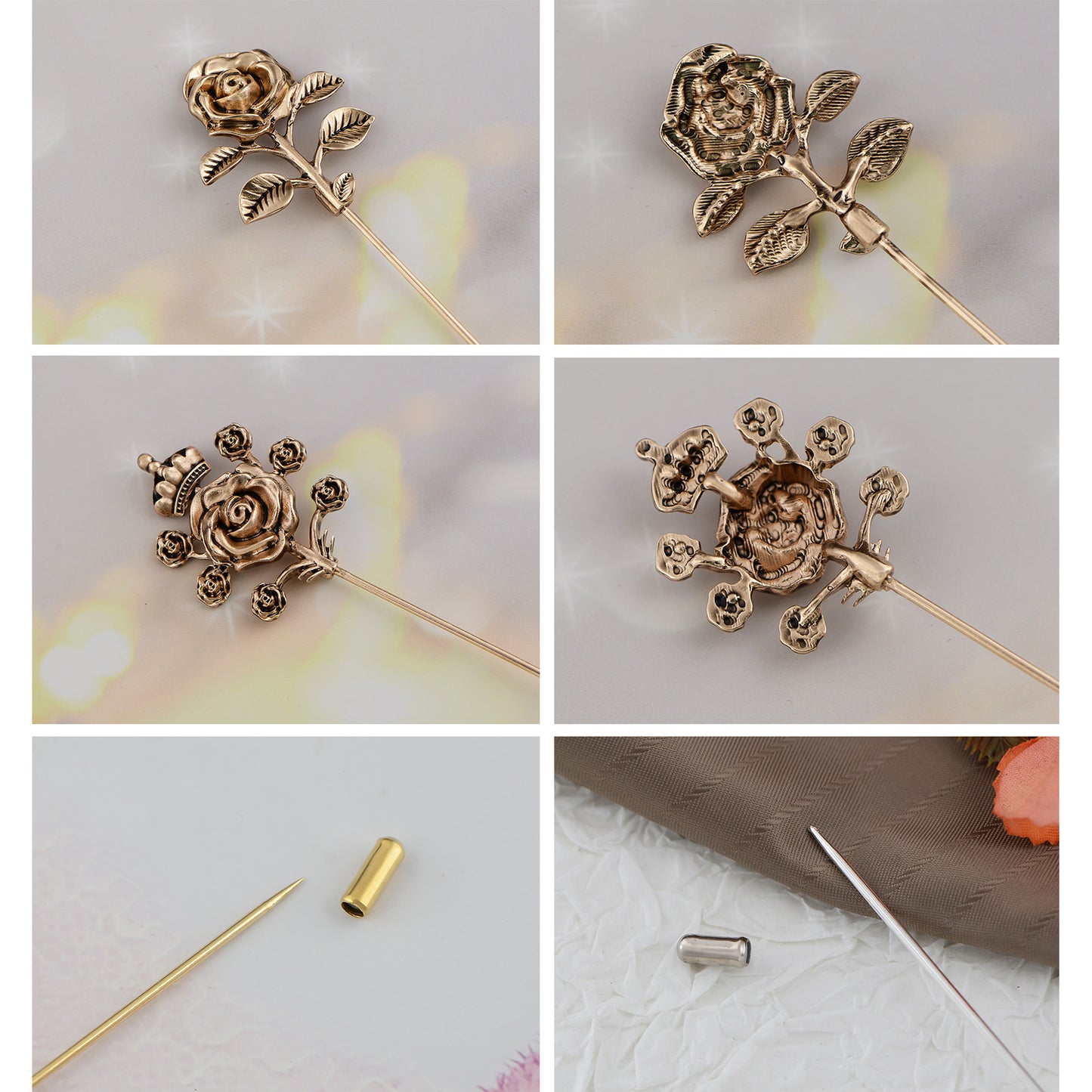 Alilang Vintage Style Hat Pin Set Mixed Charms Including Crescent Moon Star Gemstone Floral Accents