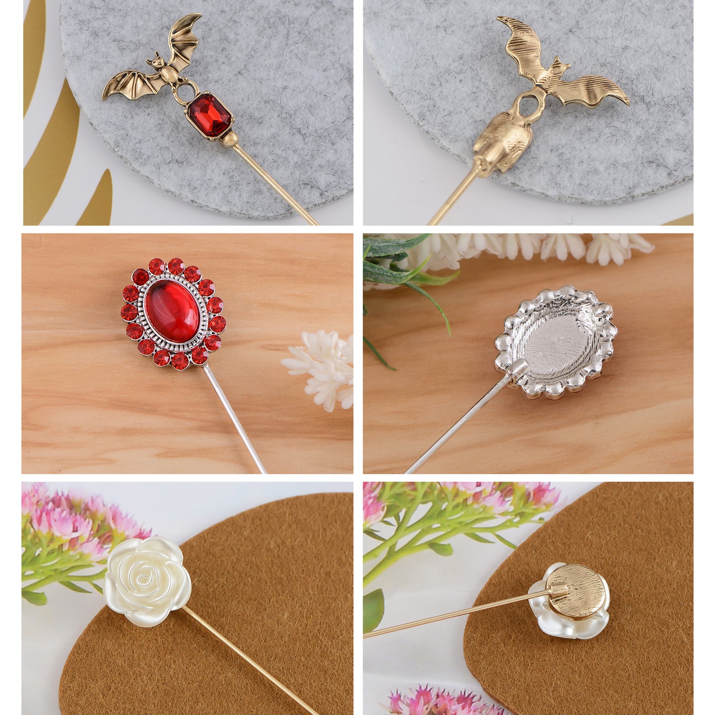 Alilang Vintage Style Hat Pin Set Mixed Charms Including Crescent Moon Star Gemstone Floral Accents