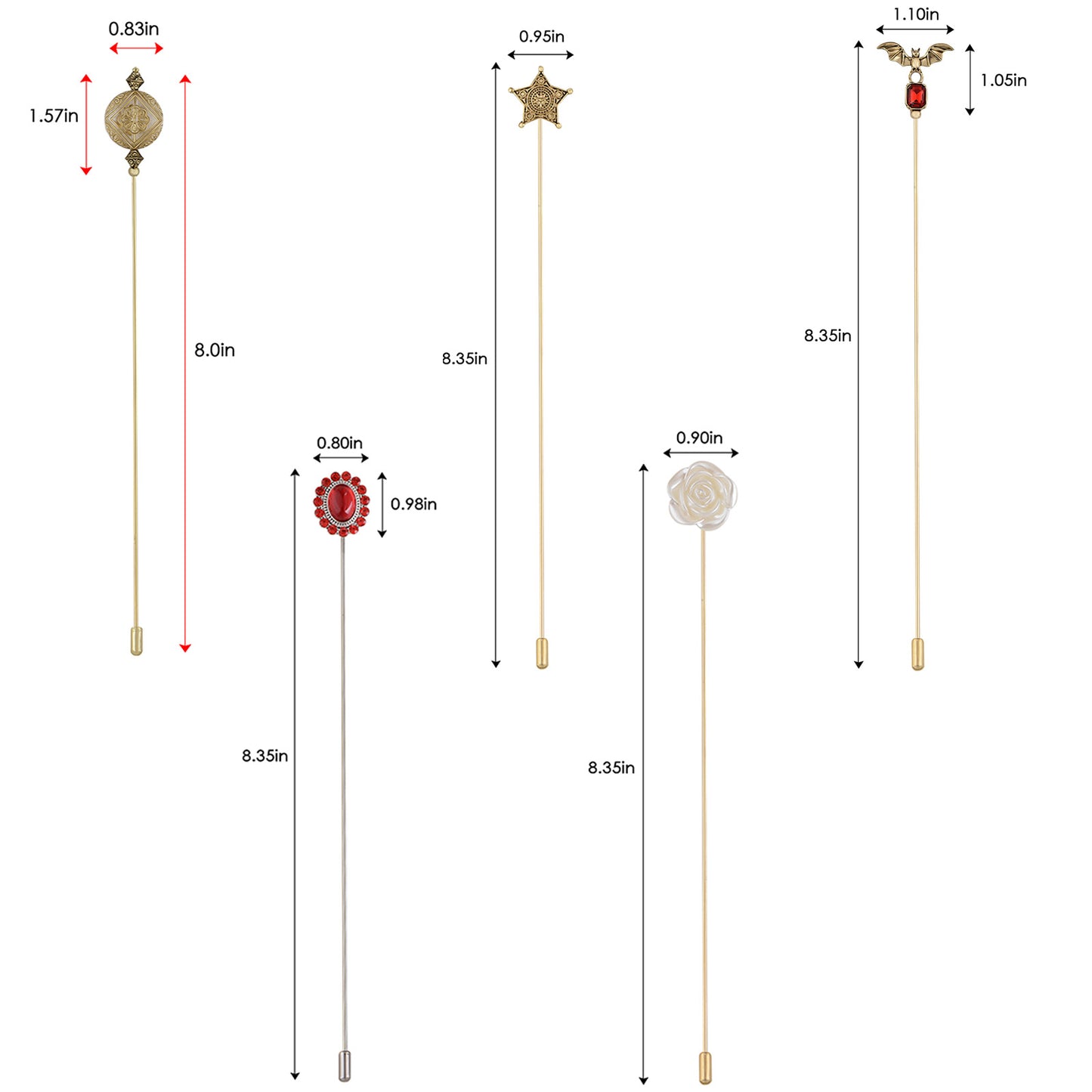 Alilang Vintage Style Hat Pin Set Mixed Charms Including Crescent Moon Star Gemstone Floral Accents