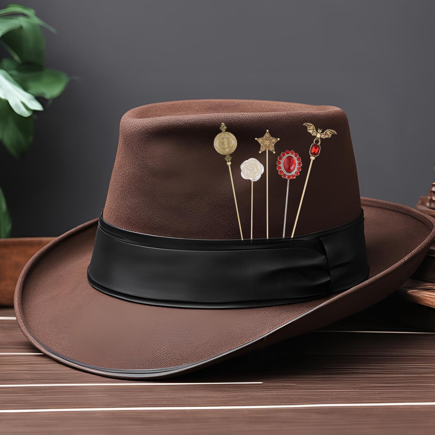 Alilang Vintage Style Hat Pin Set Mixed Charms Including Crescent Moon Star Gemstone Floral Accents