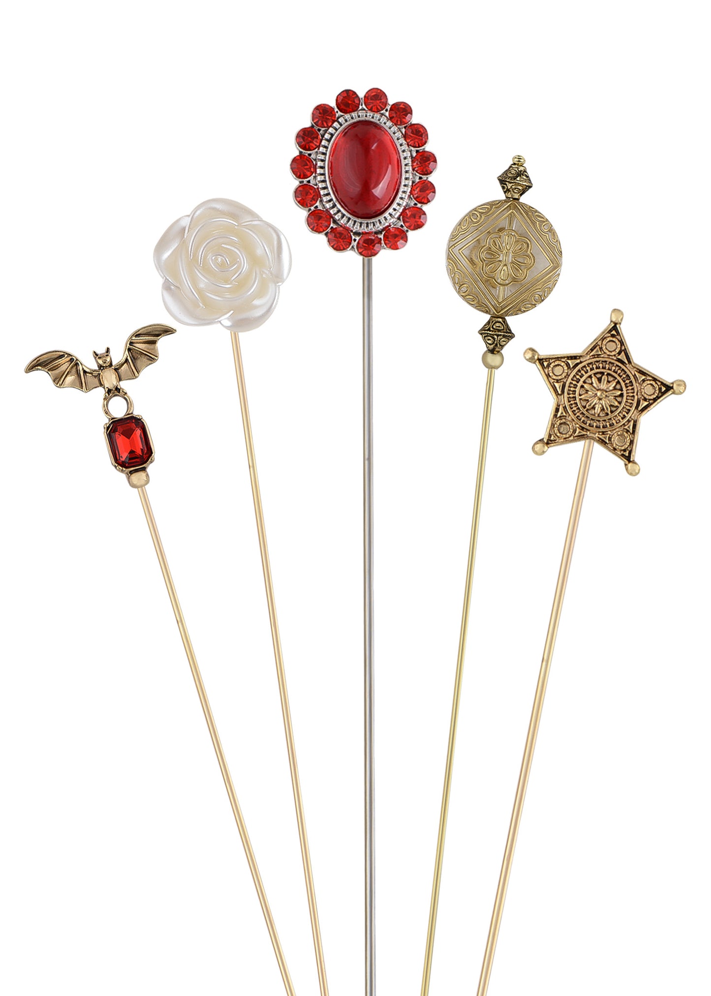 Alilang Vintage Style Hat Pin Set Mixed Charms Including Crescent Moon Star Gemstone Floral Accents