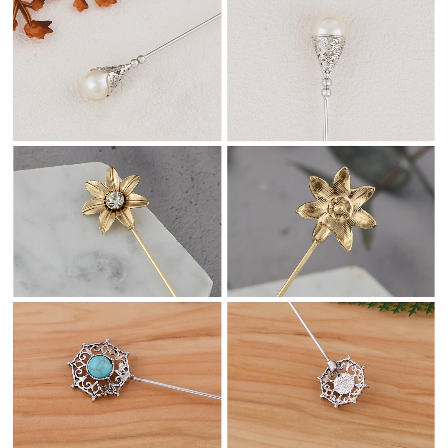 Alilang Vintage Style Hat Pin Set Mixed Charms Including Crescent Moon Star Gemstone Floral Accents