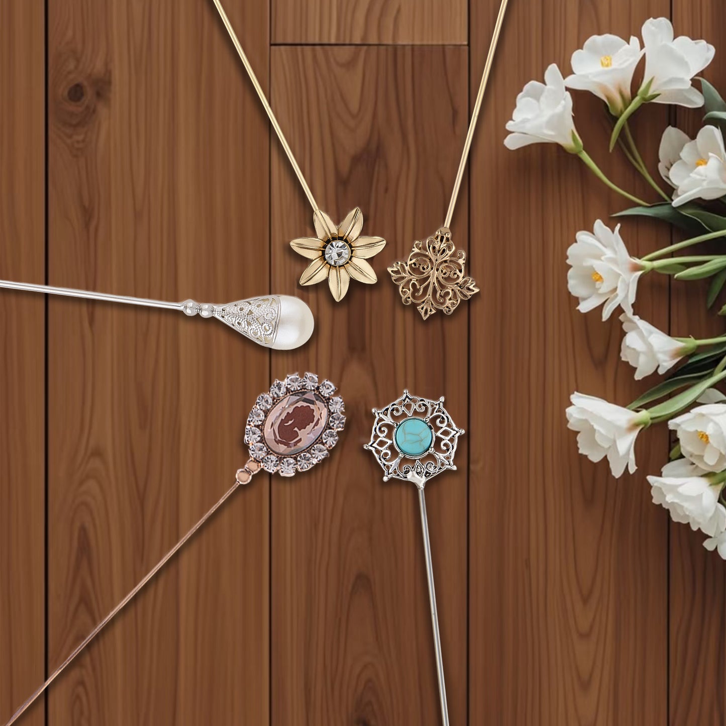 Alilang Vintage Style Hat Pin Set Mixed Charms Including Crescent Moon Star Gemstone Floral Accents