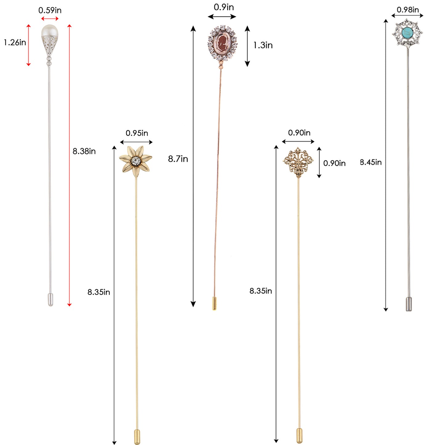 Alilang Vintage Style Hat Pin Set Mixed Charms Including Crescent Moon Star Gemstone Floral Accents