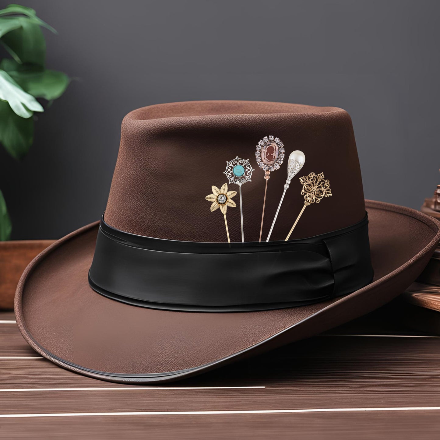 Alilang Vintage Style Hat Pin Set Mixed Charms Including Crescent Moon Star Gemstone Floral Accents