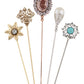 Alilang Vintage Style Hat Pin Set Mixed Charms Including Crescent Moon Star Gemstone Floral Accents