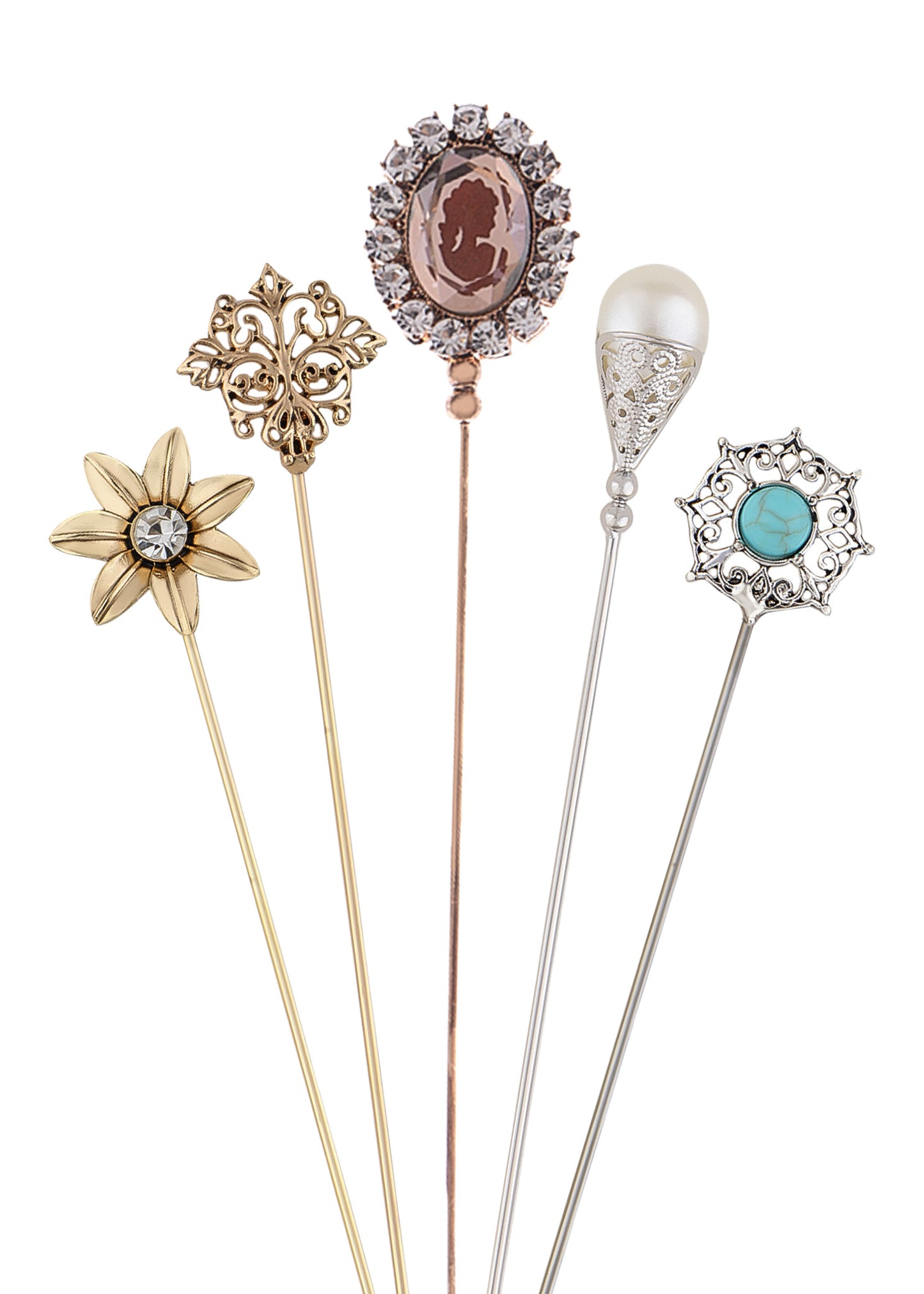 Alilang Vintage Style Hat Pin Set Mixed Charms Including Crescent Moon Star Gemstone Floral Accents