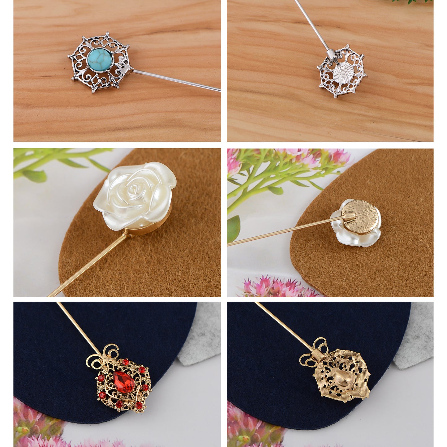 Alilang Vintage Style Hat Pin Set Mixed Charms Including Crescent Moon Star Gemstone Floral Accents