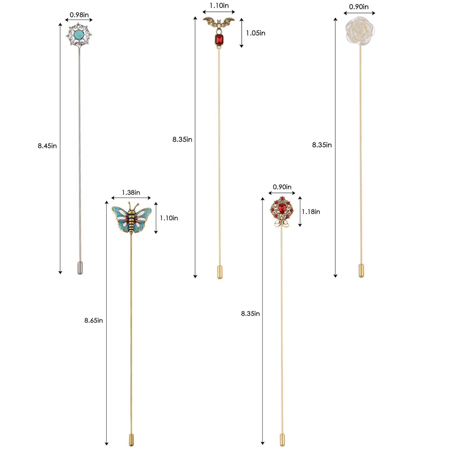 Alilang Vintage Style Hat Pin Set Mixed Charms Including Crescent Moon Star Gemstone Floral Accents