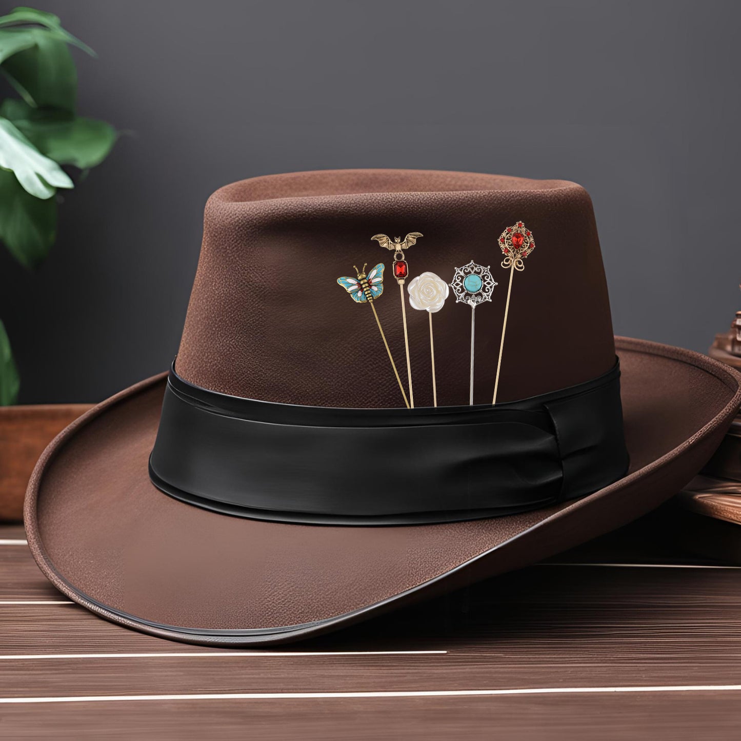 Alilang Vintage Style Hat Pin Set Mixed Charms Including Crescent Moon Star Gemstone Floral Accents