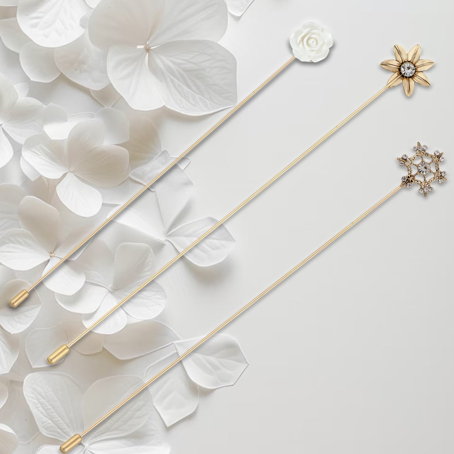 Alilang Floral Hat Pin for Women Gold Tone Stick Pins Featuring Rose Crystal Jewelry for Hat Accessories Lapel Brooch Pins