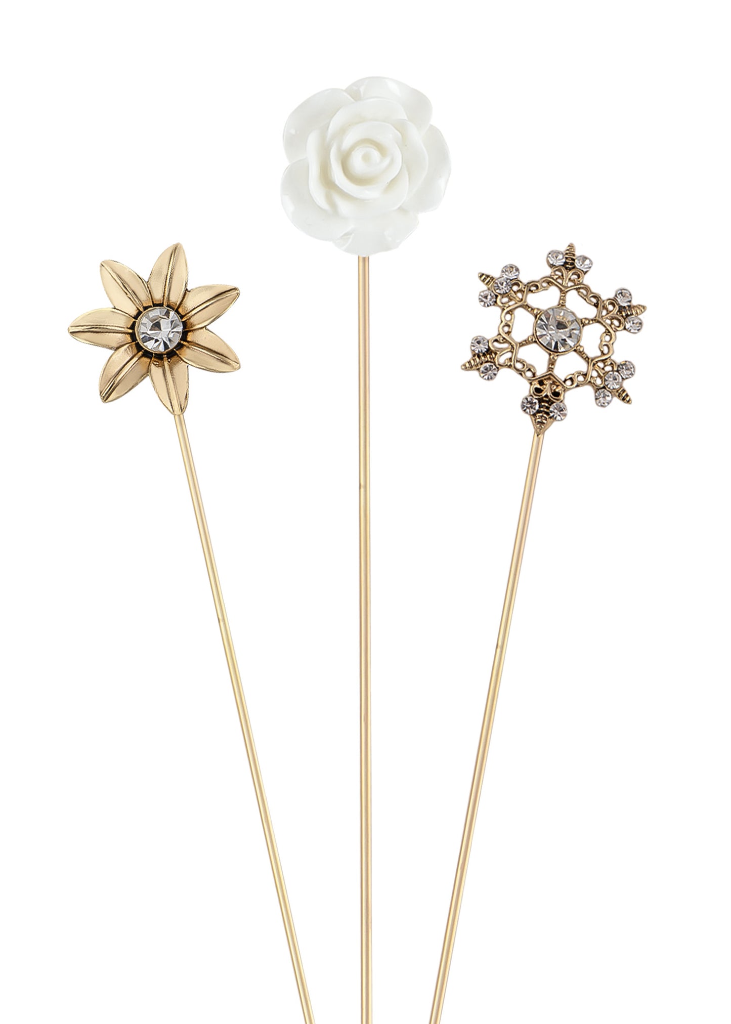 Alilang Floral Hat Pin for Women Gold Tone Stick Pins Featuring Rose Crystal Jewelry for Hat Accessories Lapel Brooch Pins