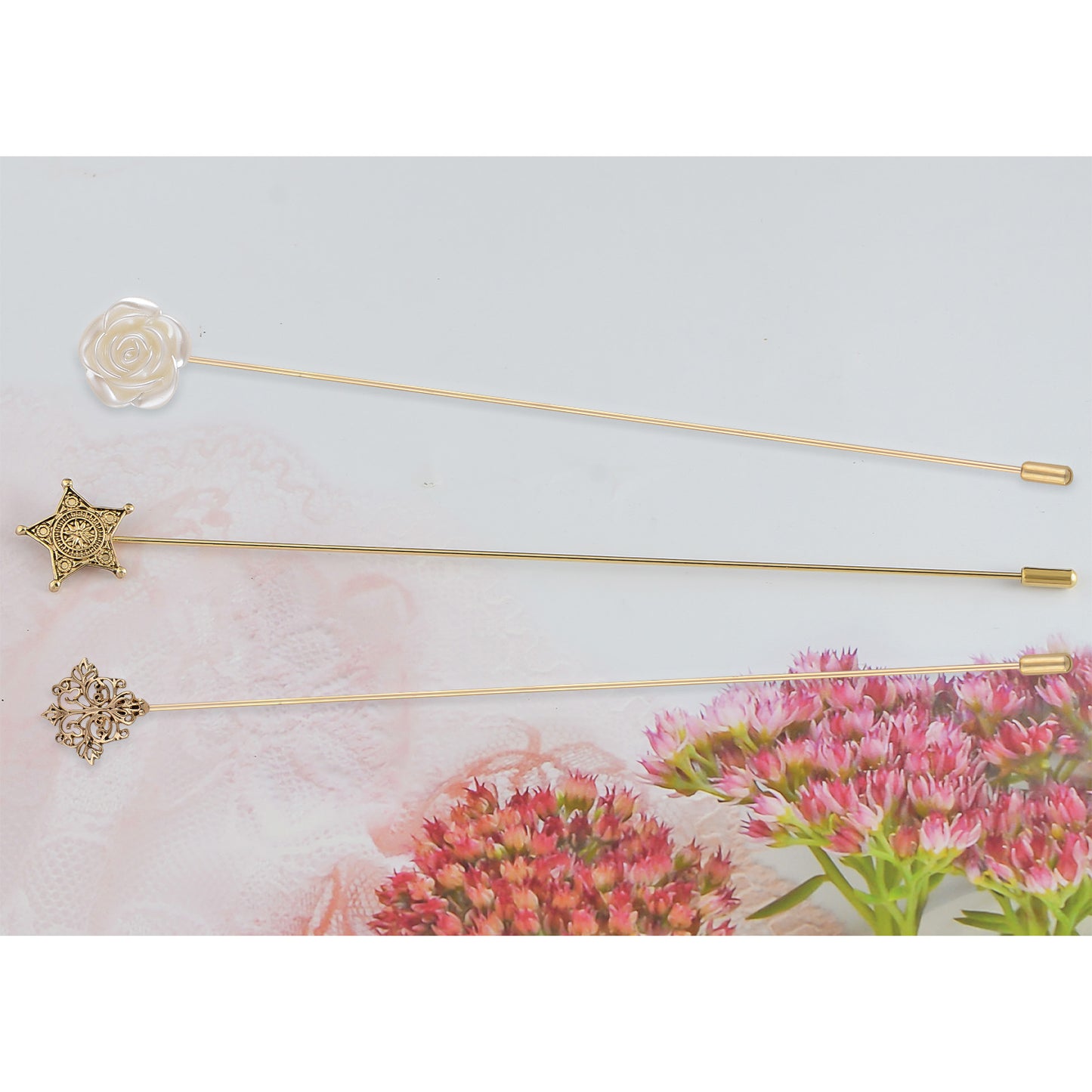 Alilang Floral Hat Pin for Women Gold Tone Stick Pins Featuring Rose Crystal Jewelry for Hat Accessories Lapel Brooch Pins