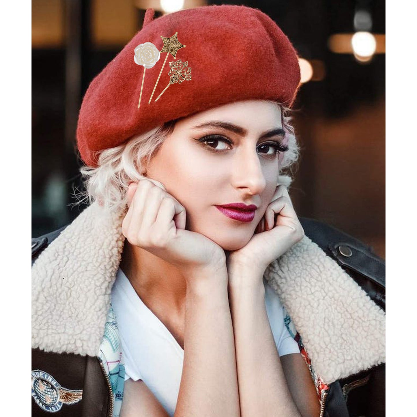 Alilang Floral Hat Pin for Women Gold Tone Stick Pins Featuring Rose Crystal Jewelry for Hat Accessories Lapel Brooch Pins