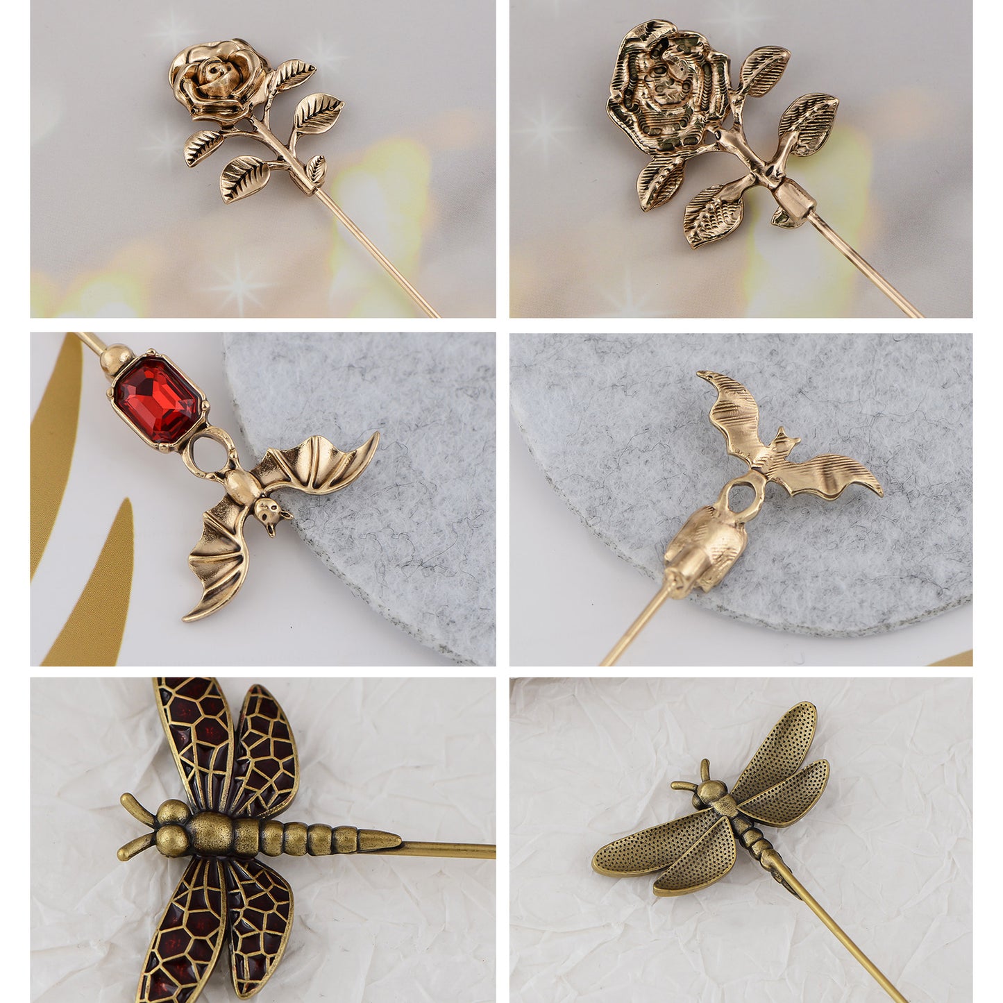 Alilang Floral Hat Pin for Women Gold Tone Stick Pins Featuring Rose Crystal Jewelry for Hat Accessories Lapel Brooch Pins