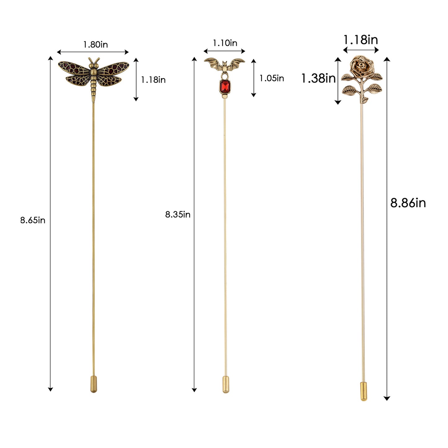 Alilang Floral Hat Pin for Women Gold Tone Stick Pins Featuring Rose Crystal Jewelry for Hat Accessories Lapel Brooch Pins