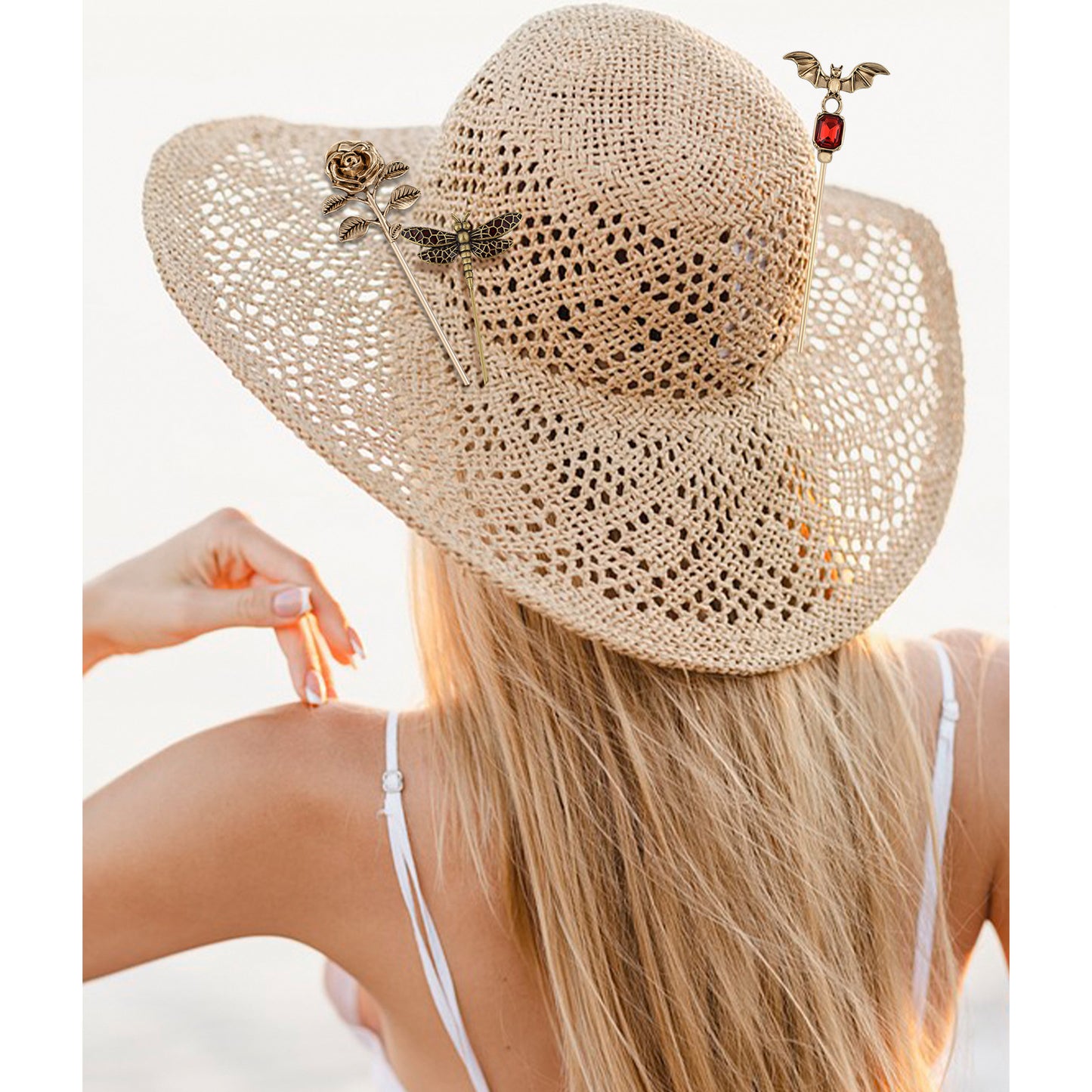 Alilang Floral Hat Pin for Women Gold Tone Stick Pins Featuring Rose Crystal Jewelry for Hat Accessories Lapel Brooch Pins