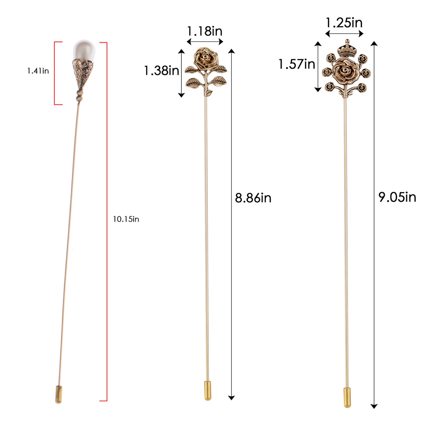 Alilang Floral Hat Pin for Women Gold Tone Stick Pins Featuring Rose Crystal Jewelry for Hat Accessories Lapel Brooch Pins