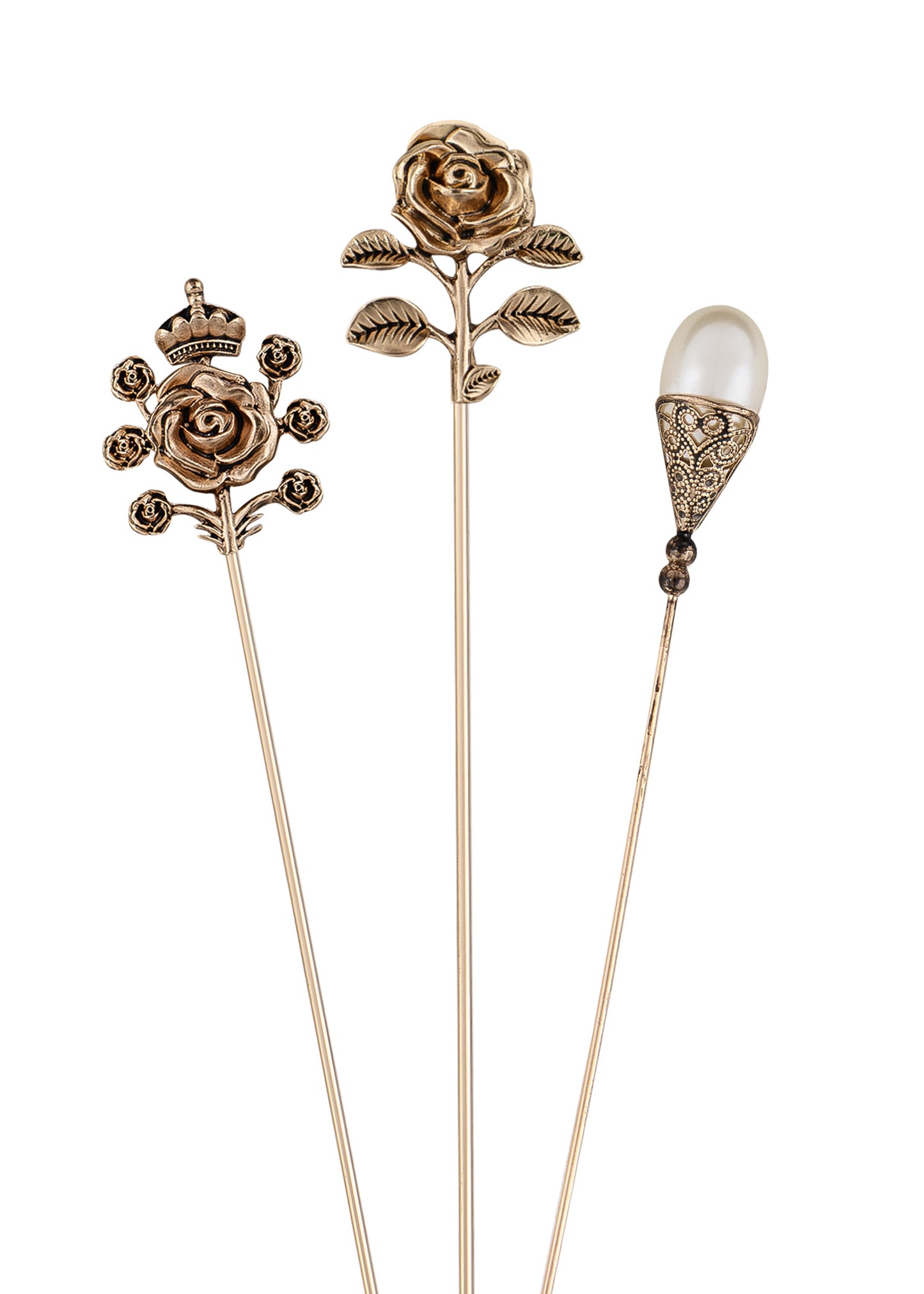 Alilang Floral Hat Pin for Women Gold Tone Stick Pins Featuring Rose Crystal Jewelry for Hat Accessories Lapel Brooch Pins