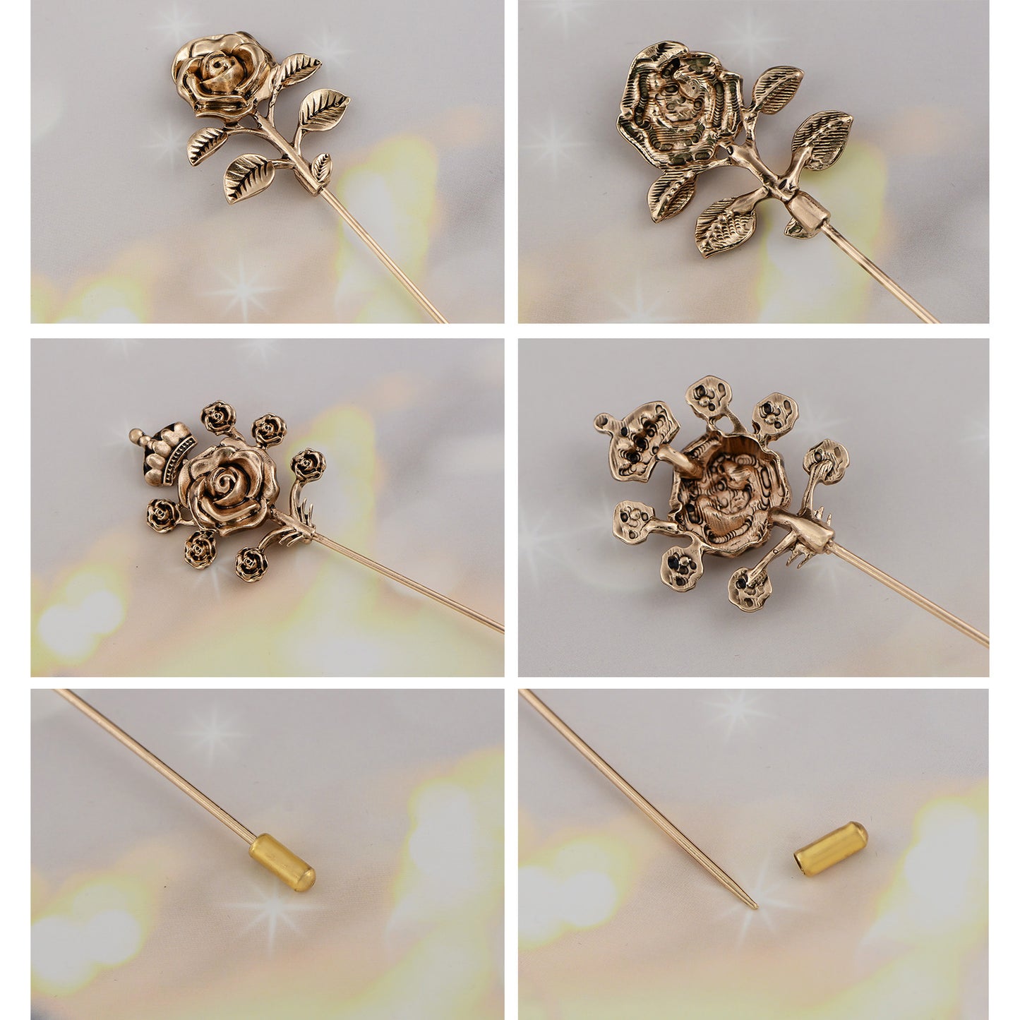 Alilang Floral Hat Pin for Women Gold Tone Stick Pins Featuring Rose Crystal Jewelry for Hat Accessories Lapel Brooch Pins