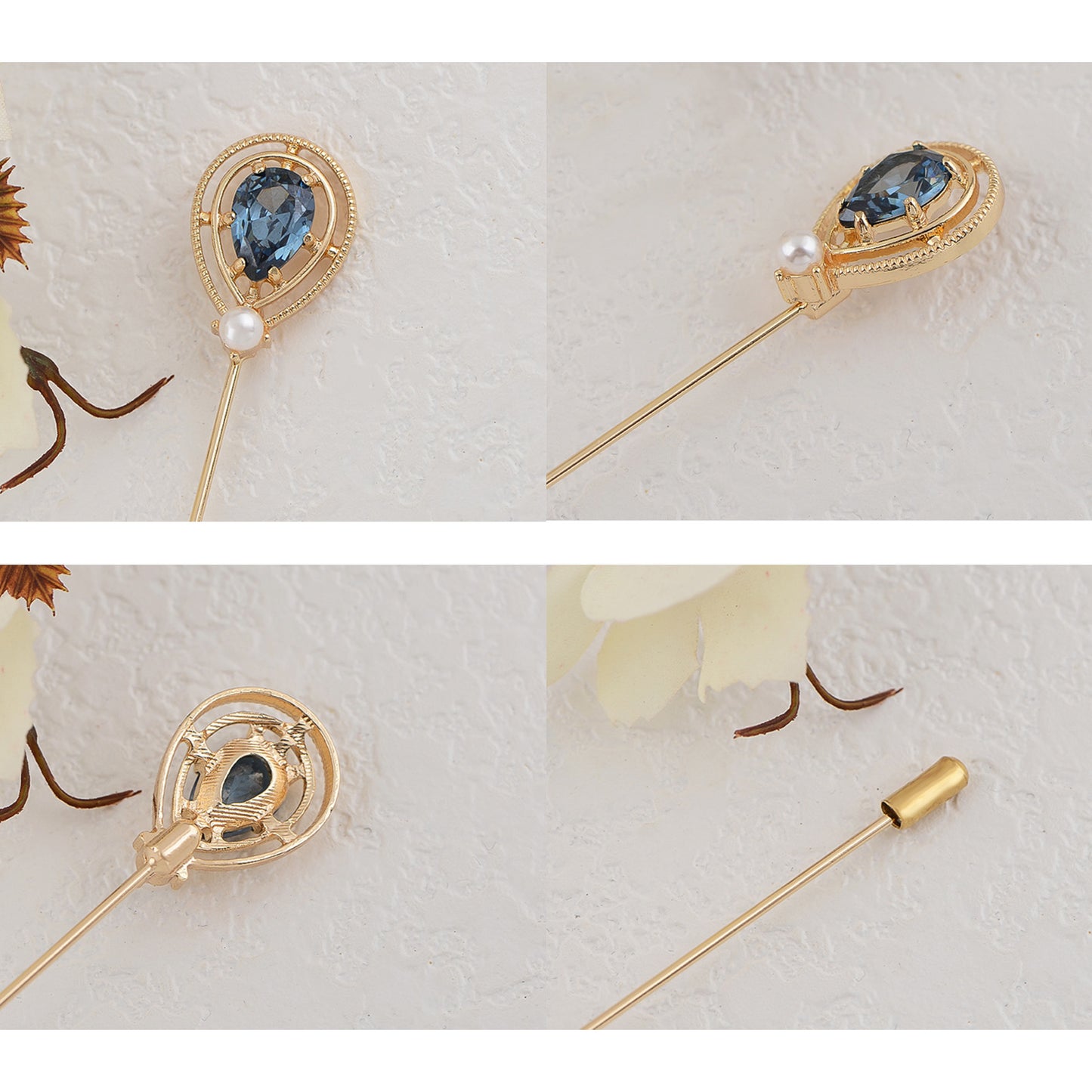 Alilang Floral Hat Pin for Women Gold Tone Stick Pins Featuring Rose Crystal Jewelry for Hat Accessories Lapel Brooch Pins