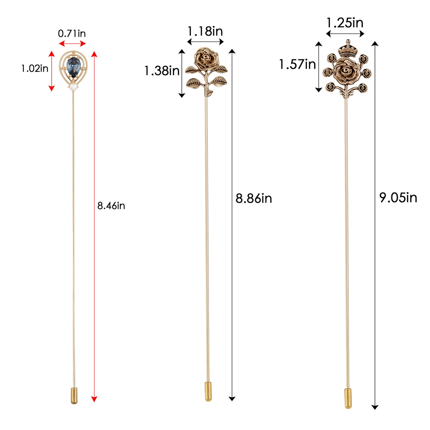 Alilang Floral Hat Pin for Women Gold Tone Stick Pins Featuring Rose Crystal Jewelry for Hat Accessories Lapel Brooch Pins