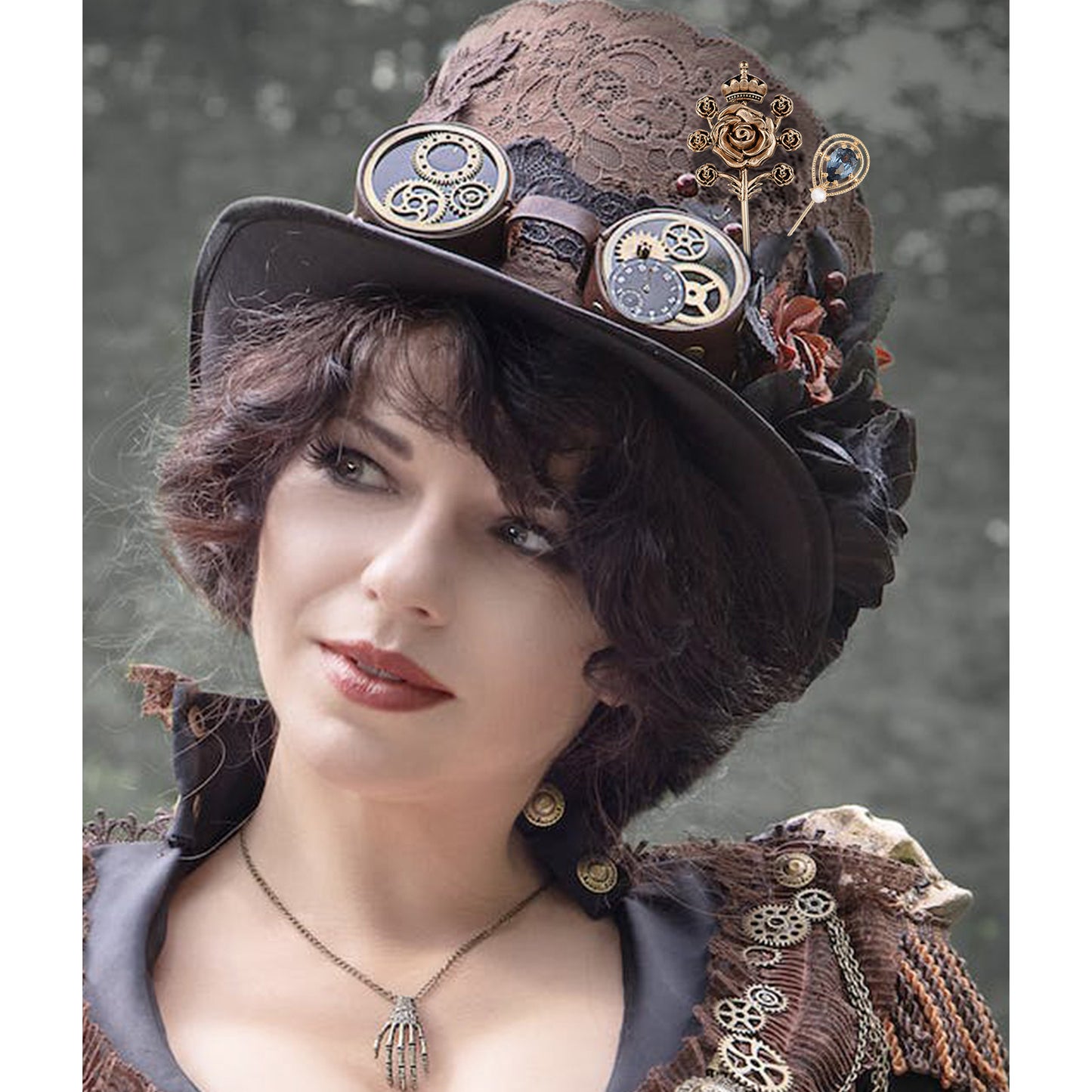 Alilang Floral Hat Pin for Women Gold Tone Stick Pins Featuring Rose Crystal Jewelry for Hat Accessories Lapel Brooch Pins