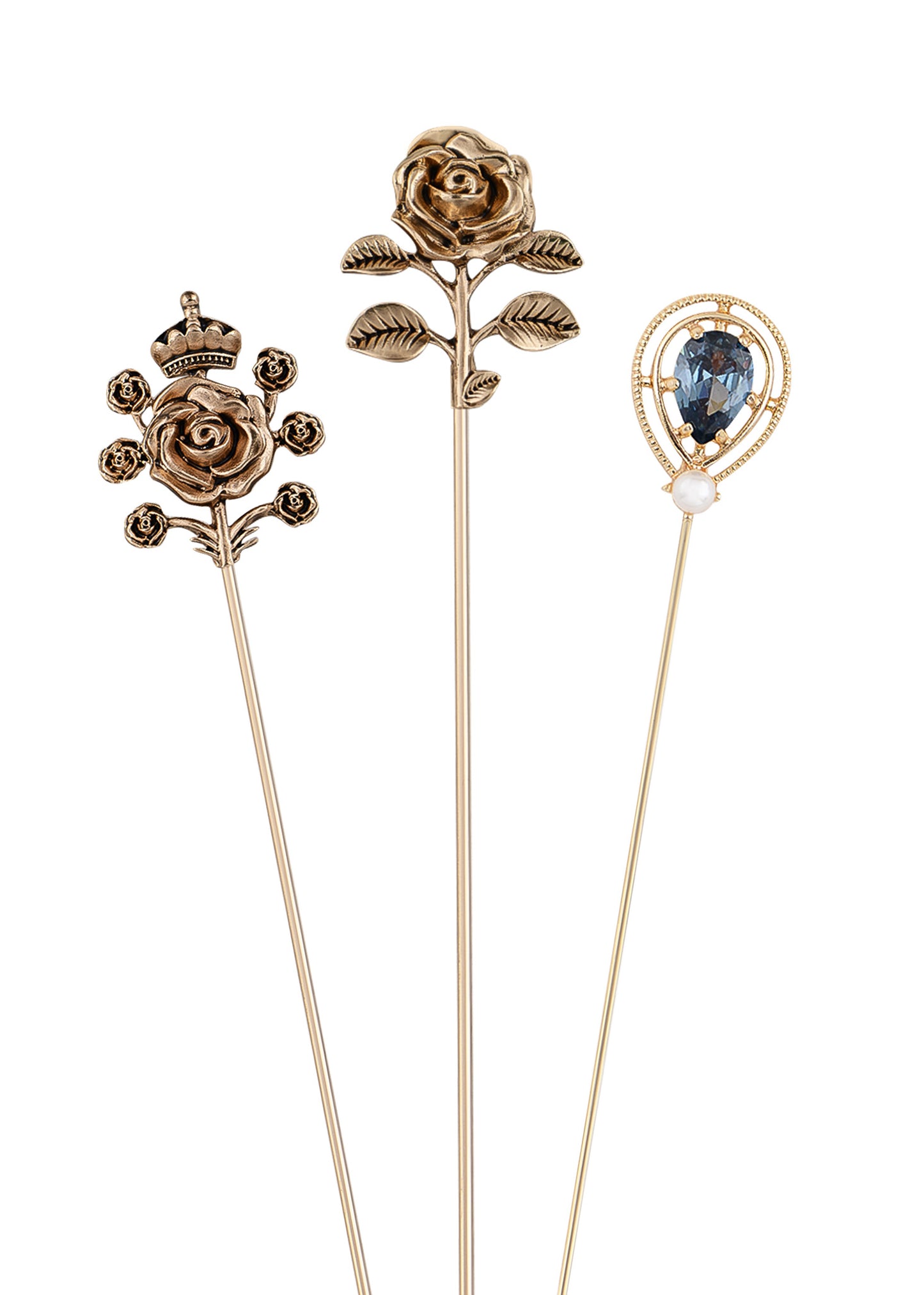 Alilang Floral Hat Pin for Women Gold Tone Stick Pins Featuring Rose Crystal Jewelry for Hat Accessories Lapel Brooch Pins