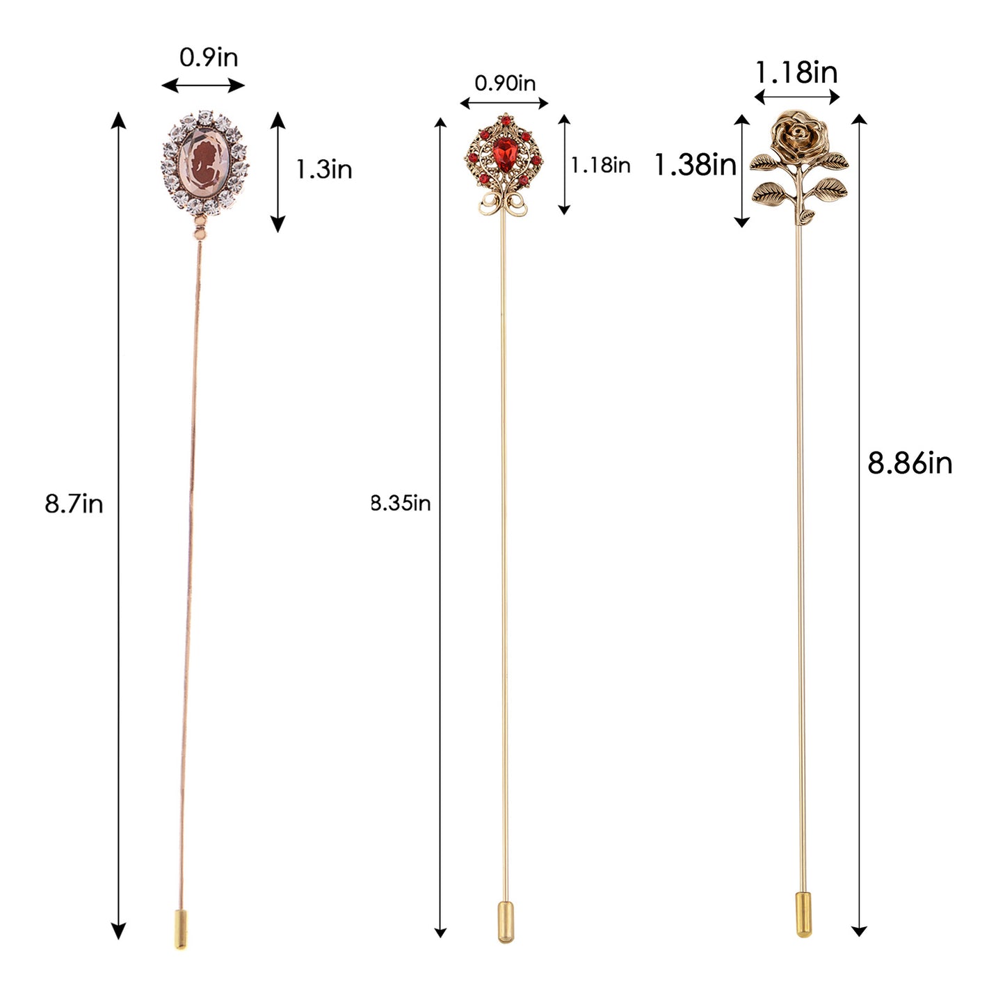 Alilang Floral Hat Pin for Women Gold Tone Stick Pins Featuring Rose Crystal Jewelry for Hat Accessories Lapel Brooch Pins