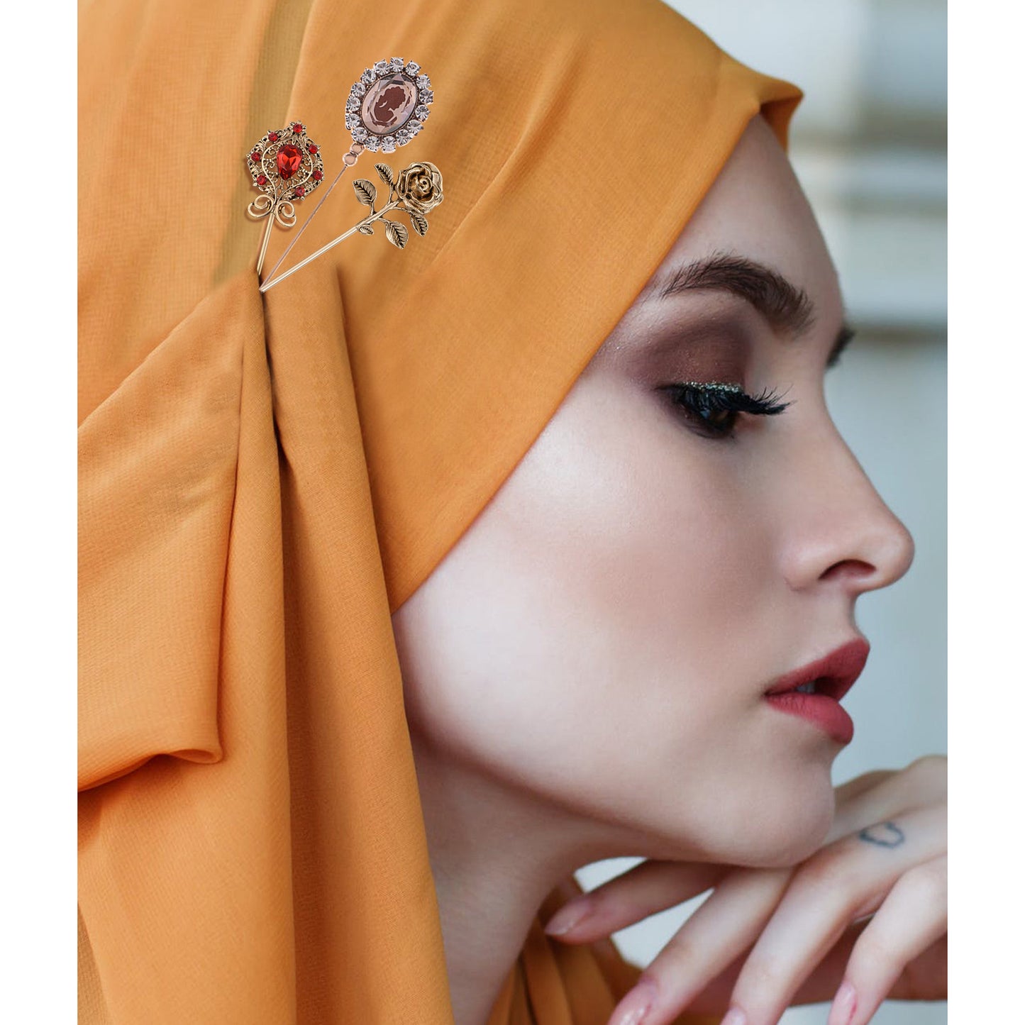 Alilang Floral Hat Pin for Women Gold Tone Stick Pins Featuring Rose Crystal Jewelry for Hat Accessories Lapel Brooch Pins