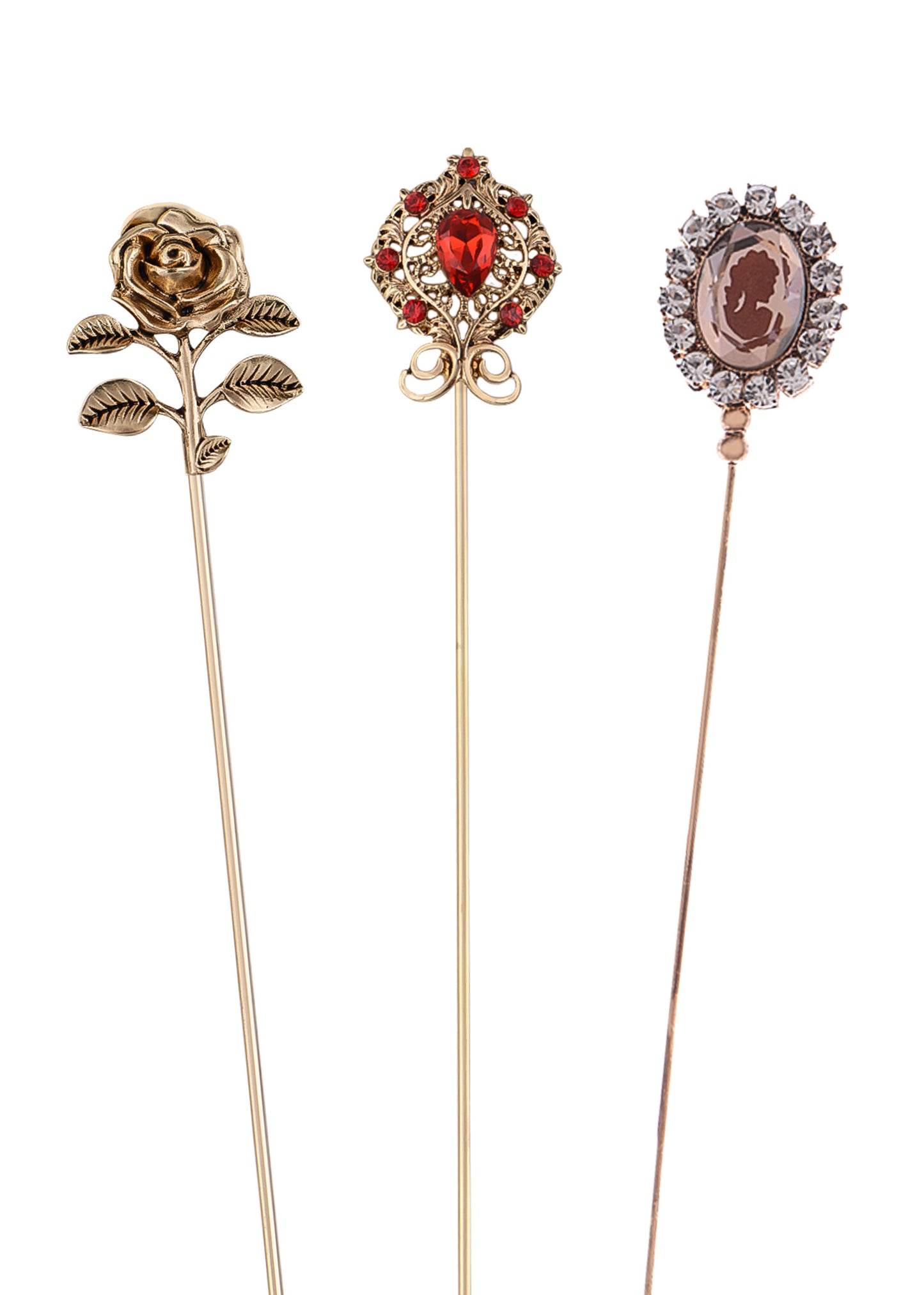 Alilang Floral Hat Pin for Women Gold Tone Stick Pins Featuring Rose Crystal Jewelry for Hat Accessories Lapel Brooch Pins