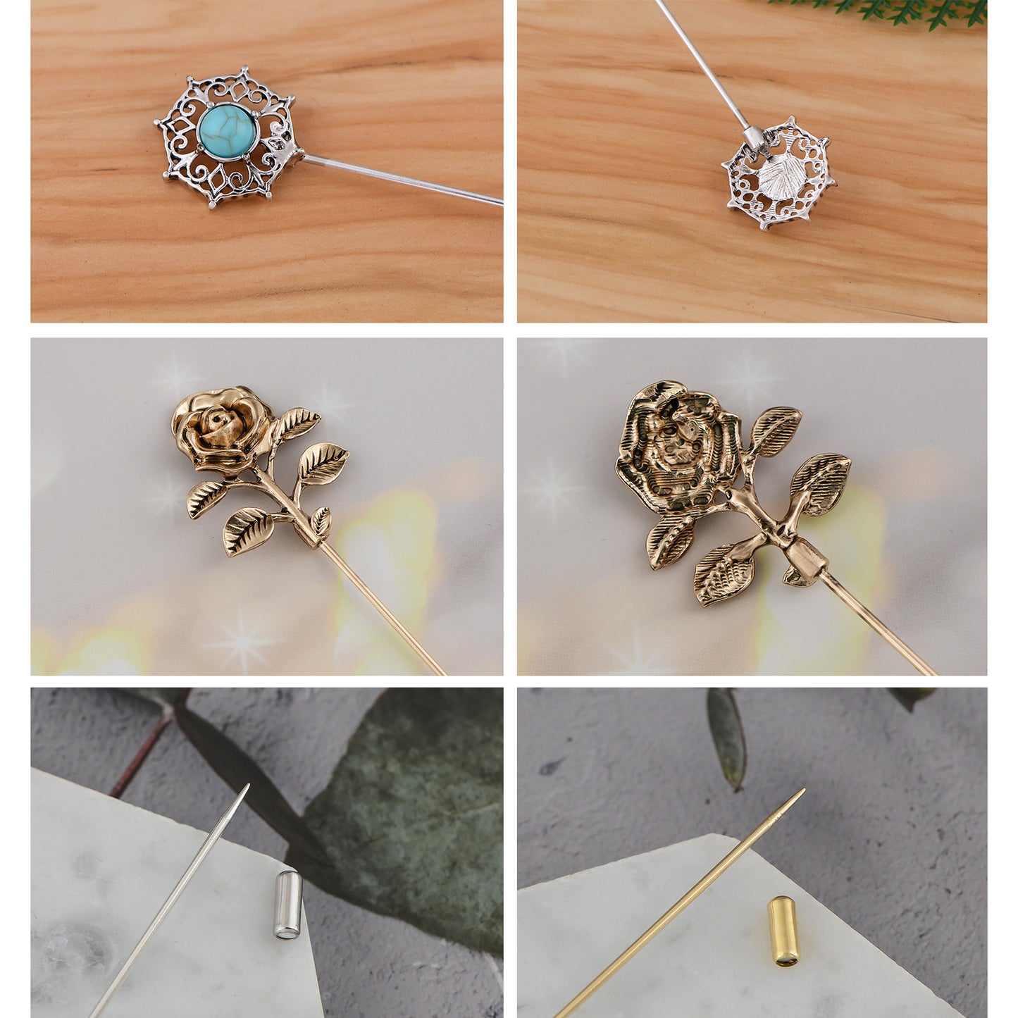 Alilang Floral Hat Pin for Women Gold Tone Stick Pins Featuring Rose Crystal Jewelry for Hat Accessories Lapel Brooch Pins